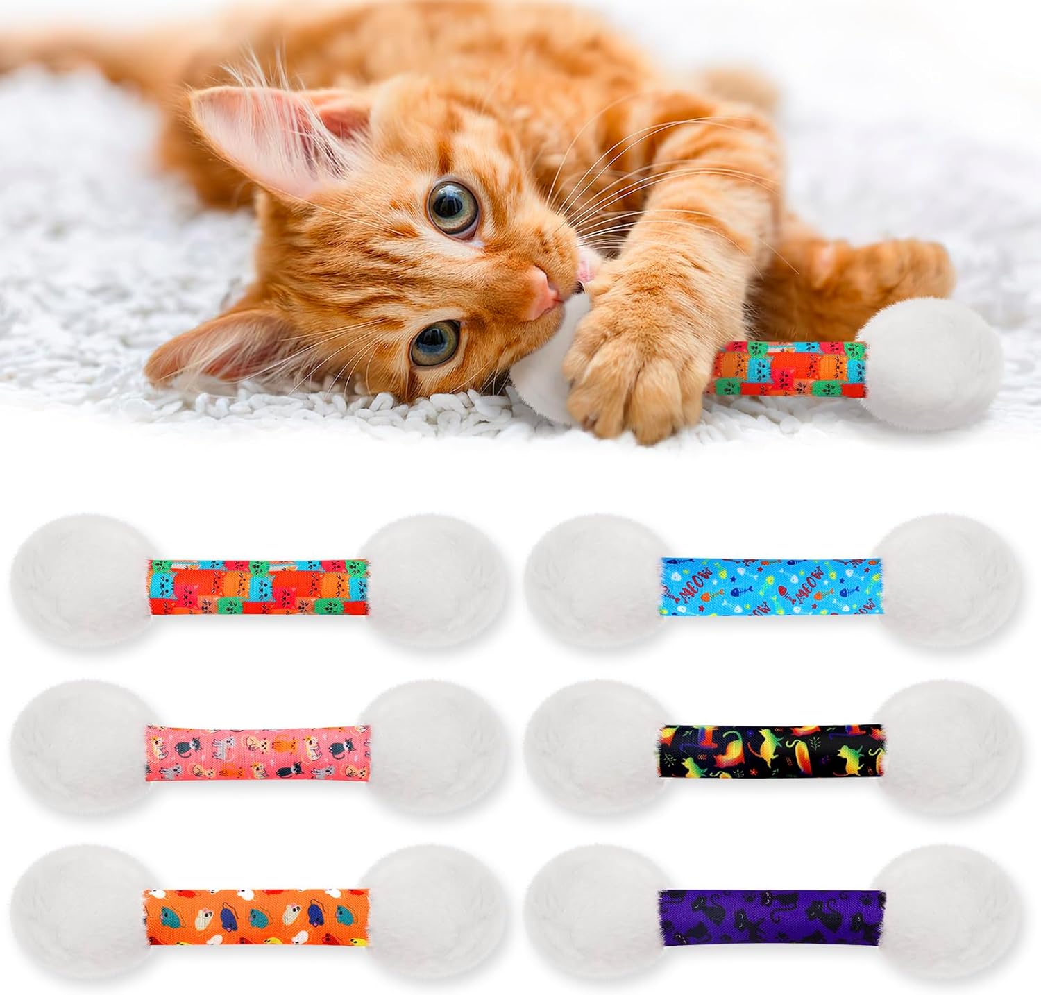CiyvoLyeen 6 piezas de hisopos de hierba gatera, juguetes divertidos para masticar, rellenos de hierba gatera, dentición interactiva para gatos,