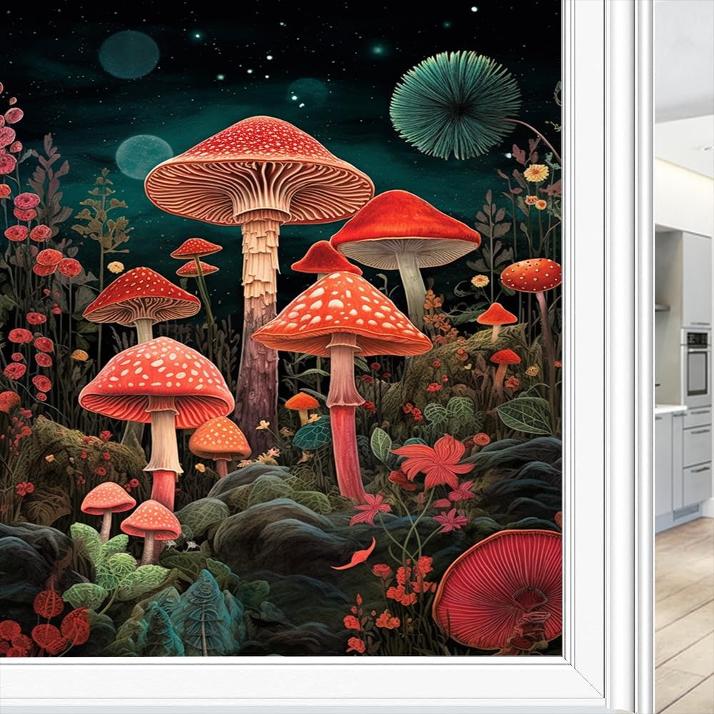 Película de ventana de cristal de hongos fantásticos absolutamente hermosa naturaleza agaric moderna película de privacidad para ventana de vidrio,