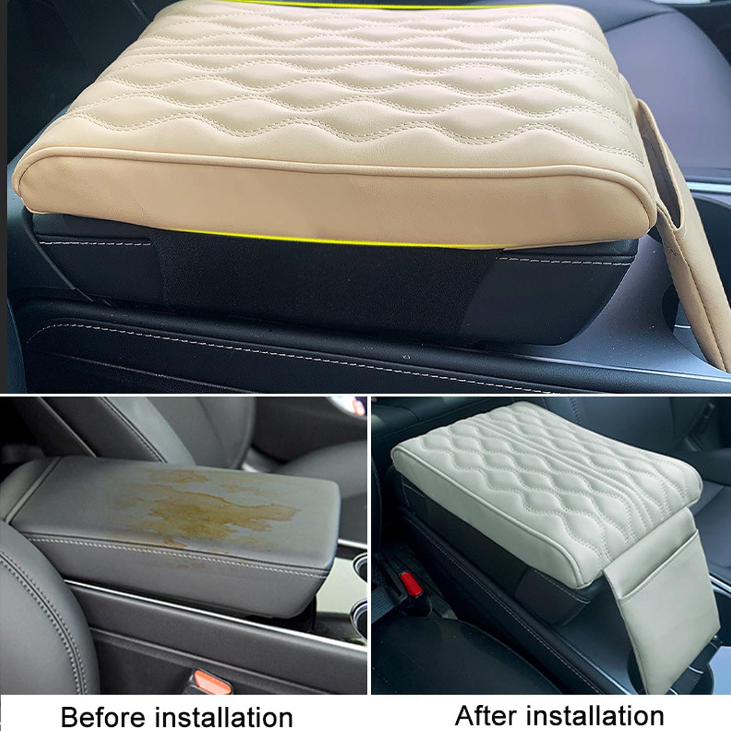 Funda para reposabrazos de automóvil, de piel, espuma viscoelástica, para reposabrazos de automóvil, funda de altura para consola central, cojín