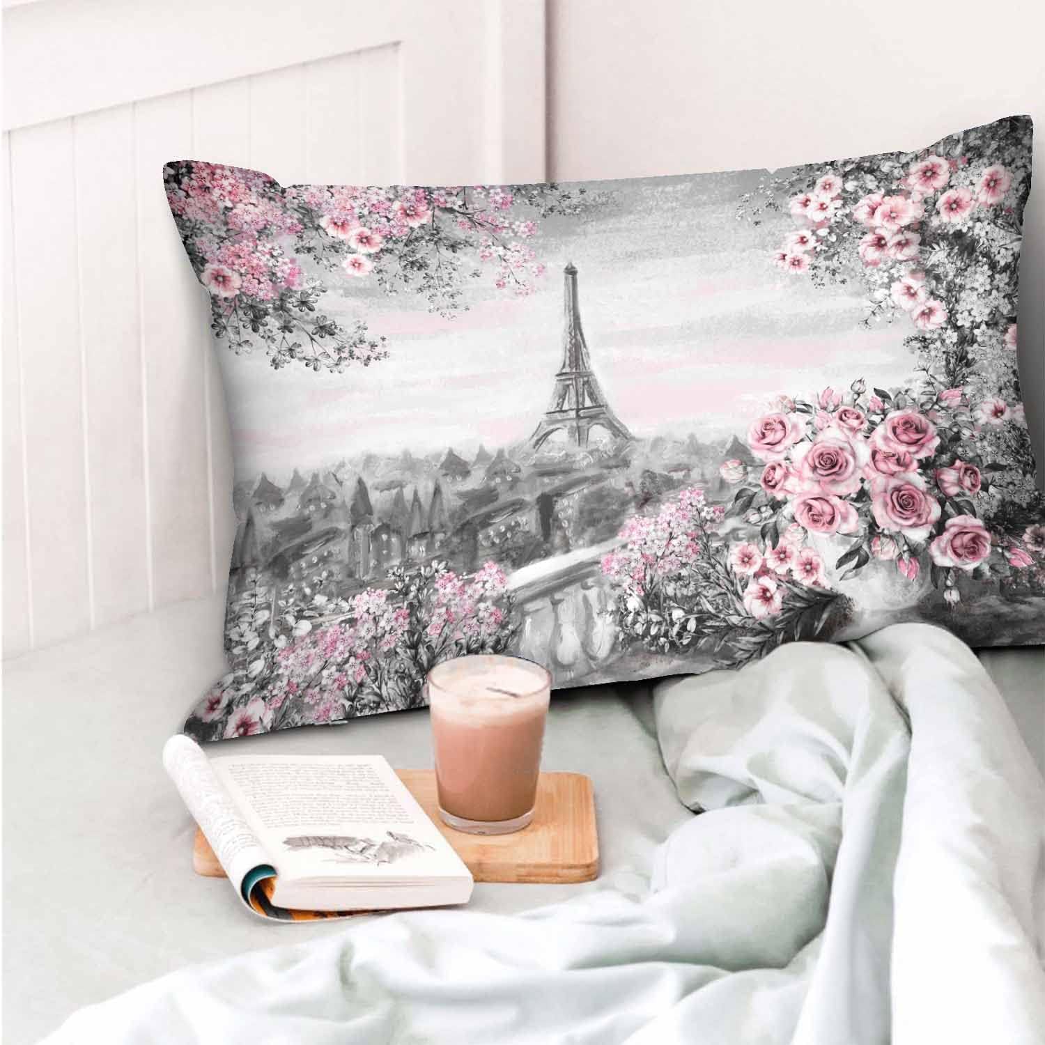 Funda de almohada de la Torre Eiffel con acuarela rosa rosa, funda de cojín de 20 x 30 pulgadas para el hogar, sofá, dormitorio, sala de estar, para