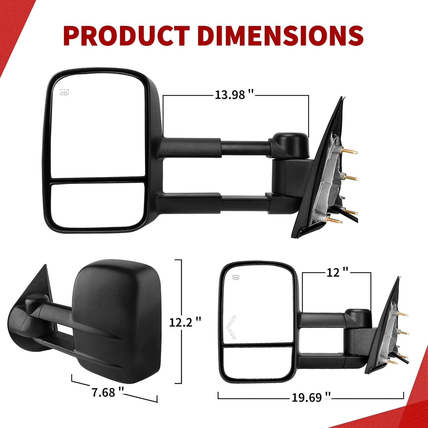 YITAMOTOR Espejos de remolque compatibles con Chevy Silverado 1500 2014-2018, GMC Sierra 2500 HD  3500 HD 2015-2018, espejos de remolque LED, luces