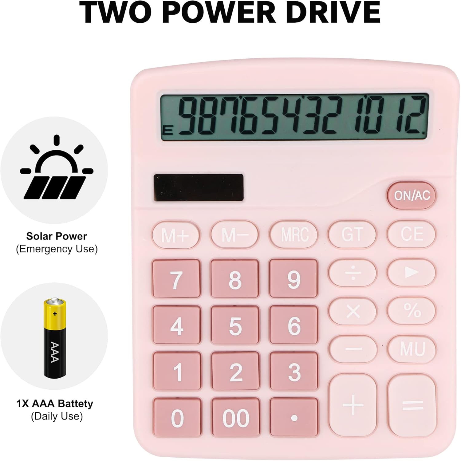 Calculadora de escritorio, calculadora electrónica compacta de 12 dígitos con batería solar de 12 dígitos con pantalla LCD, calculadoras científicas