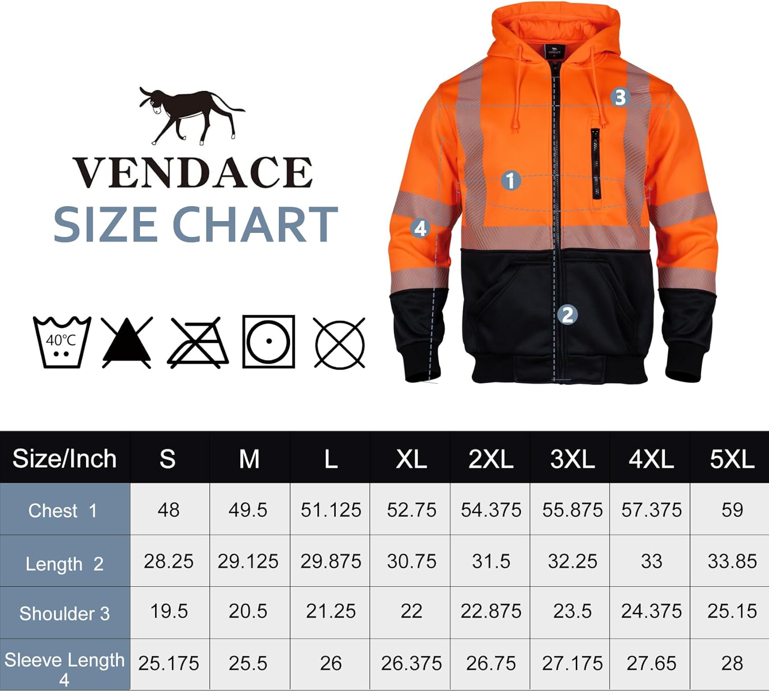 VENDACE Alta visibilidad ANSI Clase 3 Reflectante de Seguridad Fleece Sudadera con capucha para hombres Hi Vis Sudaderas Chaqueta con cremallera