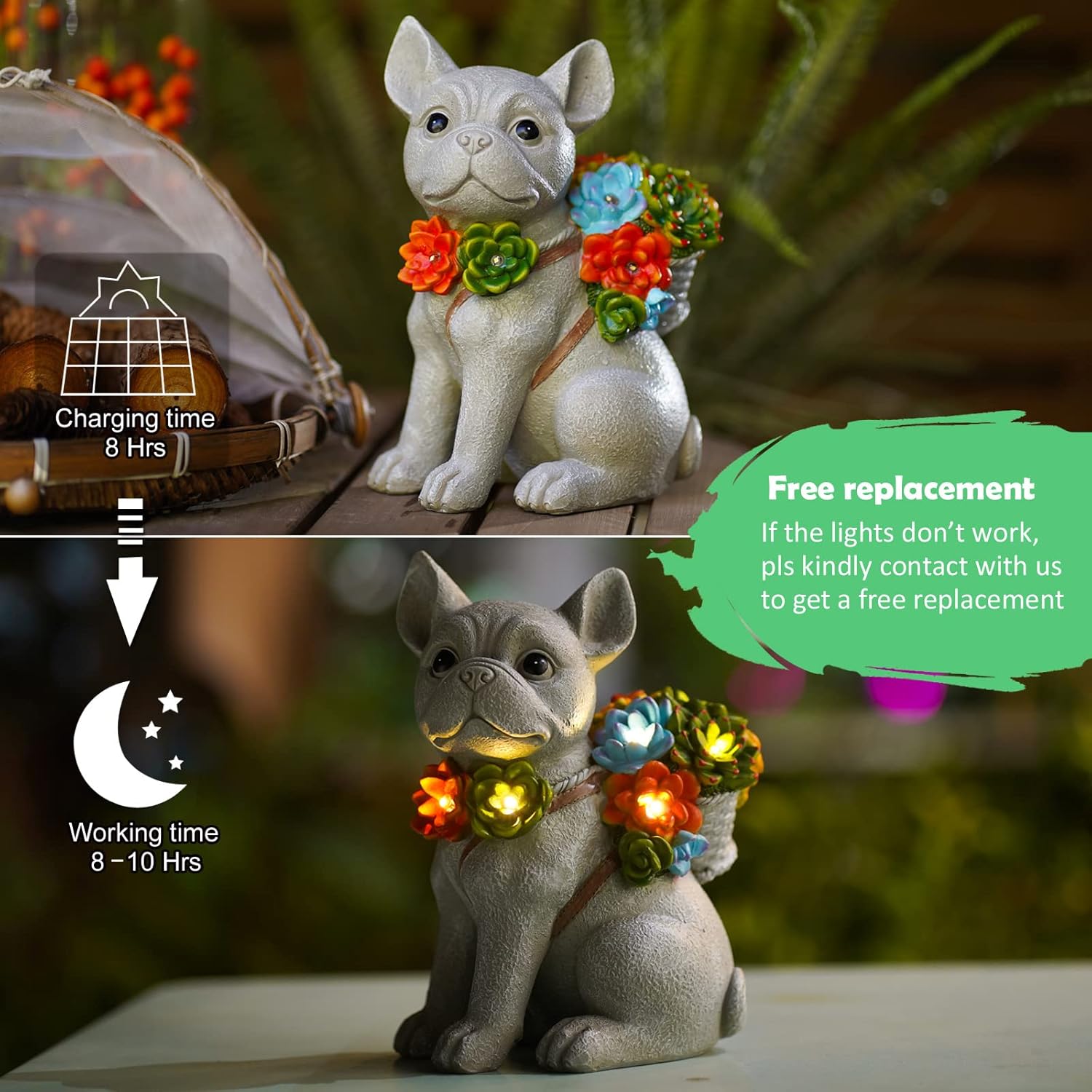 Garden Decor Dog Statue Outdoor – Solar Dog Succulent Figurine Outsides Decorations Puppy for Patio, Balcony, Yard, Lawn Ornament – Unique Gift for