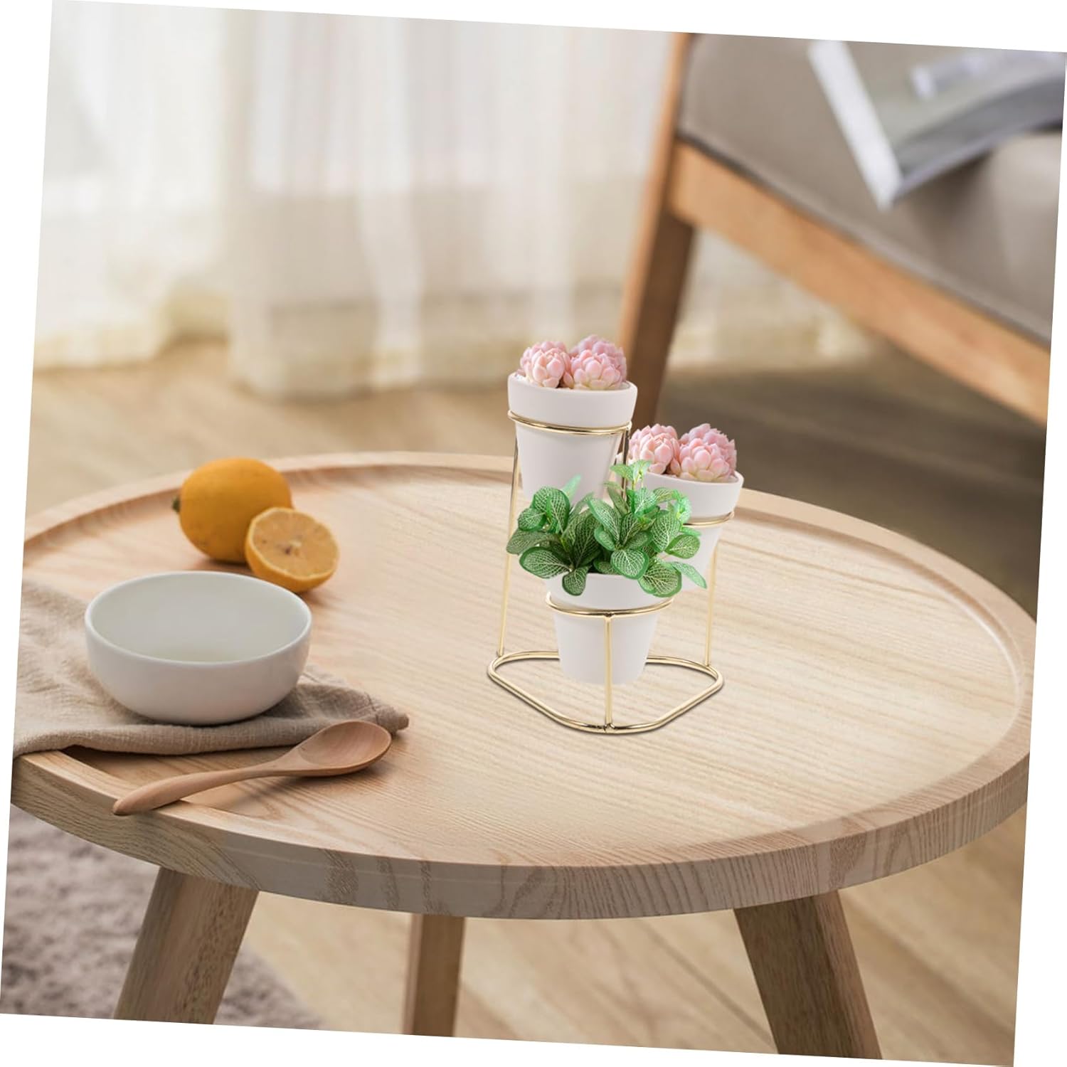 Yardwe 2 juegos de soporte para macetas de metal para plantas, maceta pequeña de cerámica, maceta, maceta, estante para maceta, cuenca, maceta,