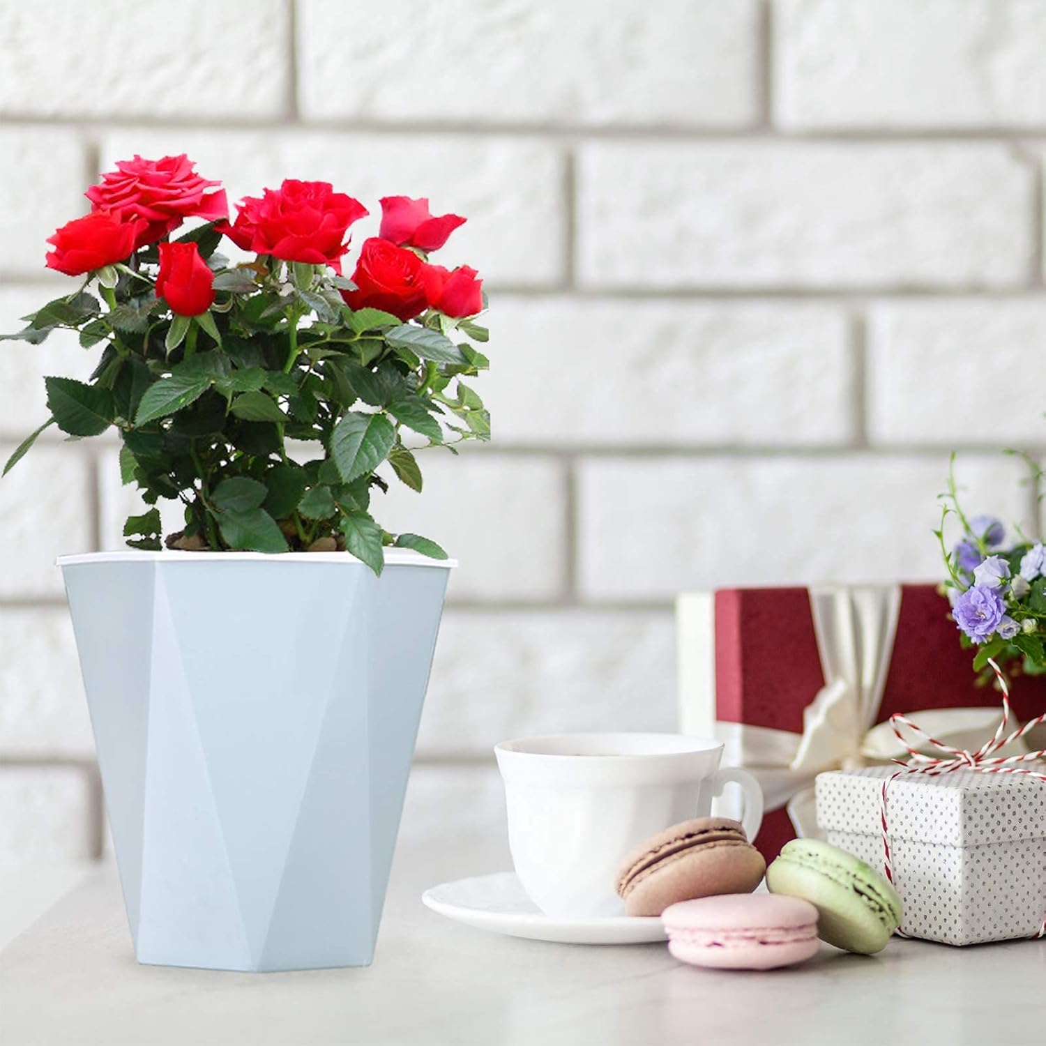 3 macetas de riego automático de 7.8 pulgadas, macetas de interior, macetas de jardín, macetas modernas azules para orquídeas, hierbas, violeta