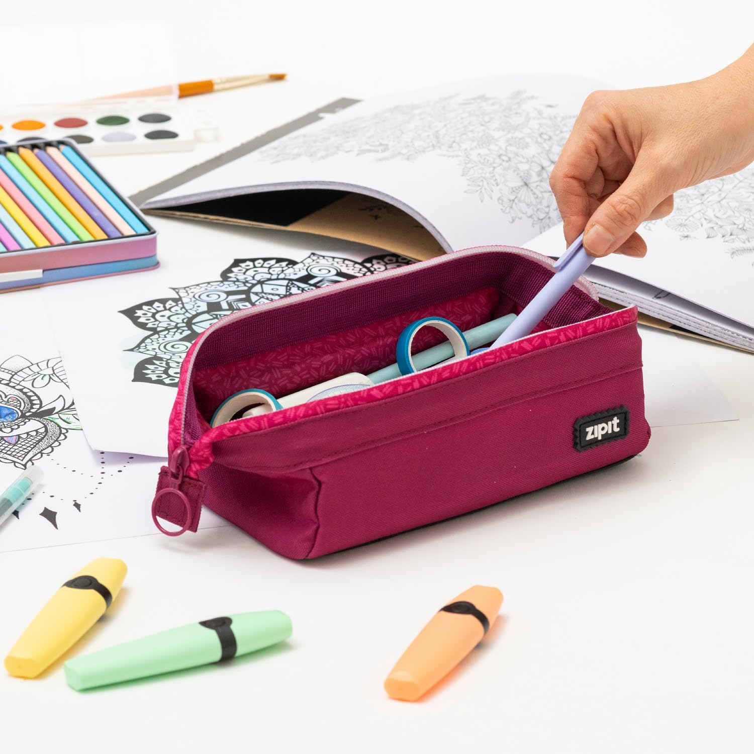 ZIPIT Lenny – Estuche para lápices para niñas, estuche de gran capacidad, estuche para lápices para la escuela, la universidad y la oficina (rosa)
