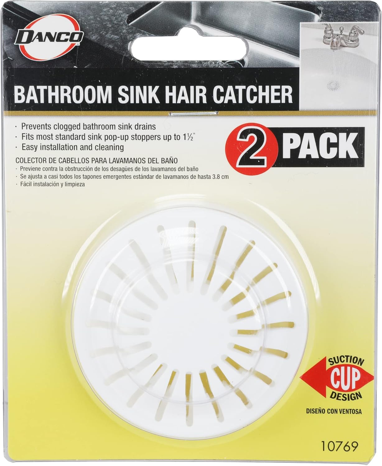 DANCO Colador universal para lavabo de baño con ventosa y trampa  Para tapones emergentes  Blanco  Paquete de 2 (10769)