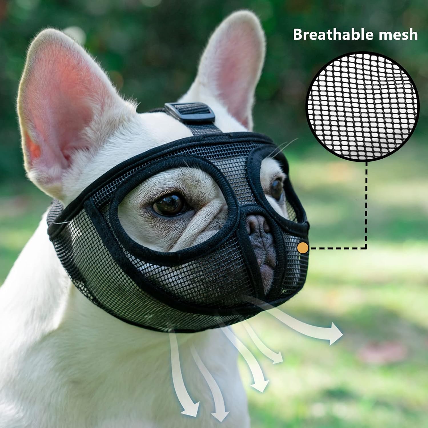 Bozal corto para perro, ajustable que no cubre los ojos, bozal de malla para morder, masticar lamer (XL, negro)