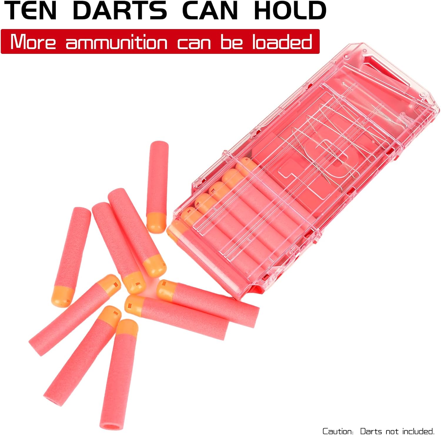 Clips de revista, paquete de 2 cargadores de clip de dardos de recarga rápida de 10 dardos para Nerf Centurion y Motostryke Mega (transparente y