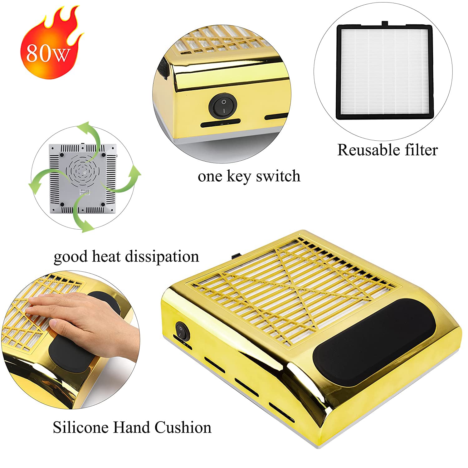 CoFashion – Colector de polvo de succión de uñas, colector de polvo de uñas de 80 W para uñas acrílicas, extractor profesional de polvo de uñas,
