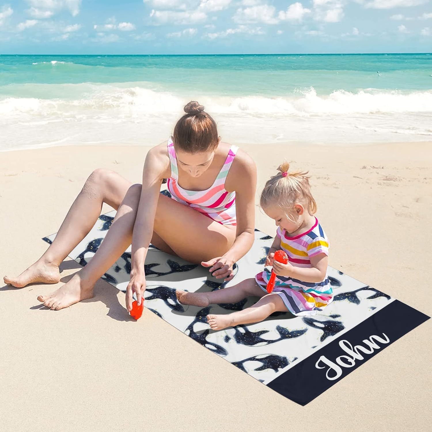 Toalla de playa personalizada con nombre para niños, mujeres y hombres, toalla de baño para viajes, camping, 30 x 60 pulgadas, 2 lados impresos