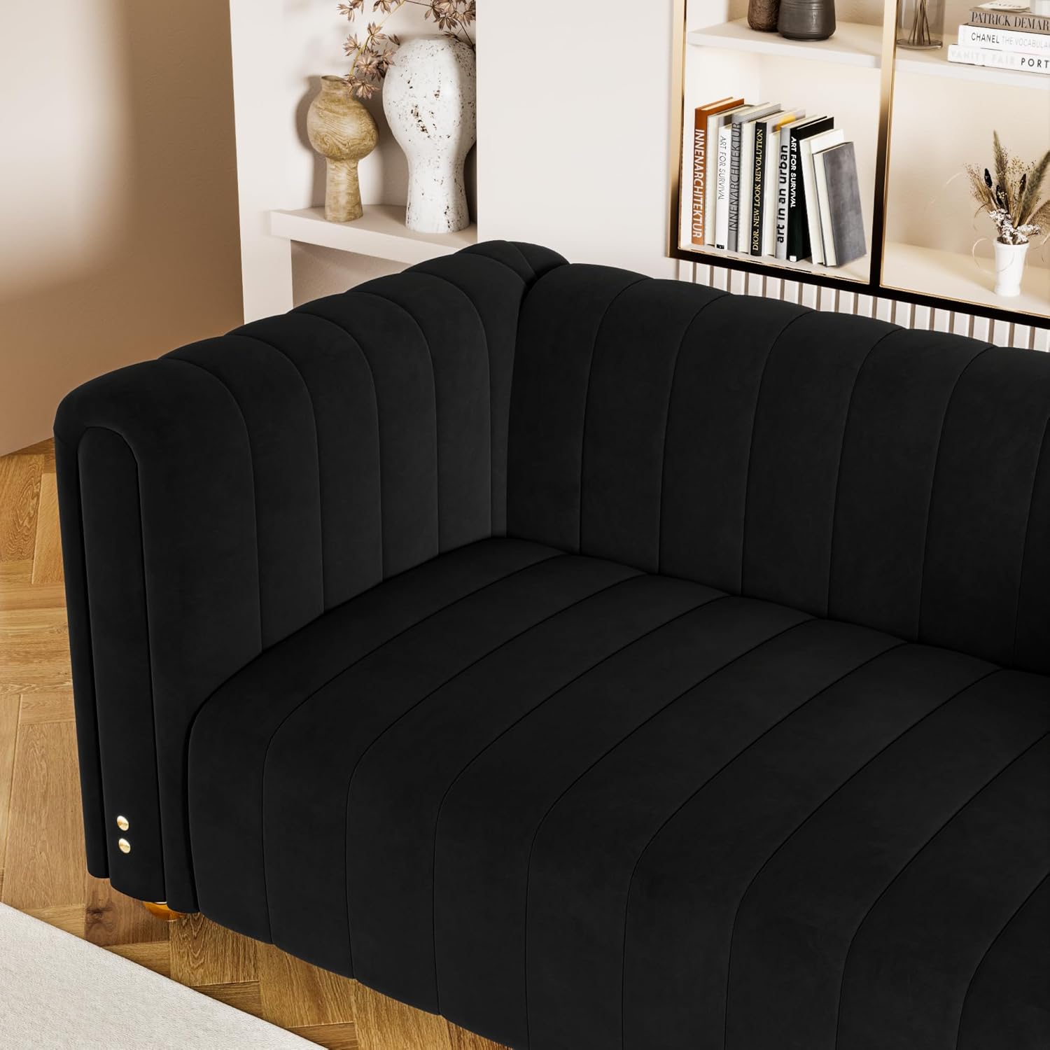 ZHIXING – Moderno sofá de terciopelo de 81.3 pulgadas para sala de estar, cómodo sofá de oficina tapizado de 3 plazas con reposabrazos altos y patas