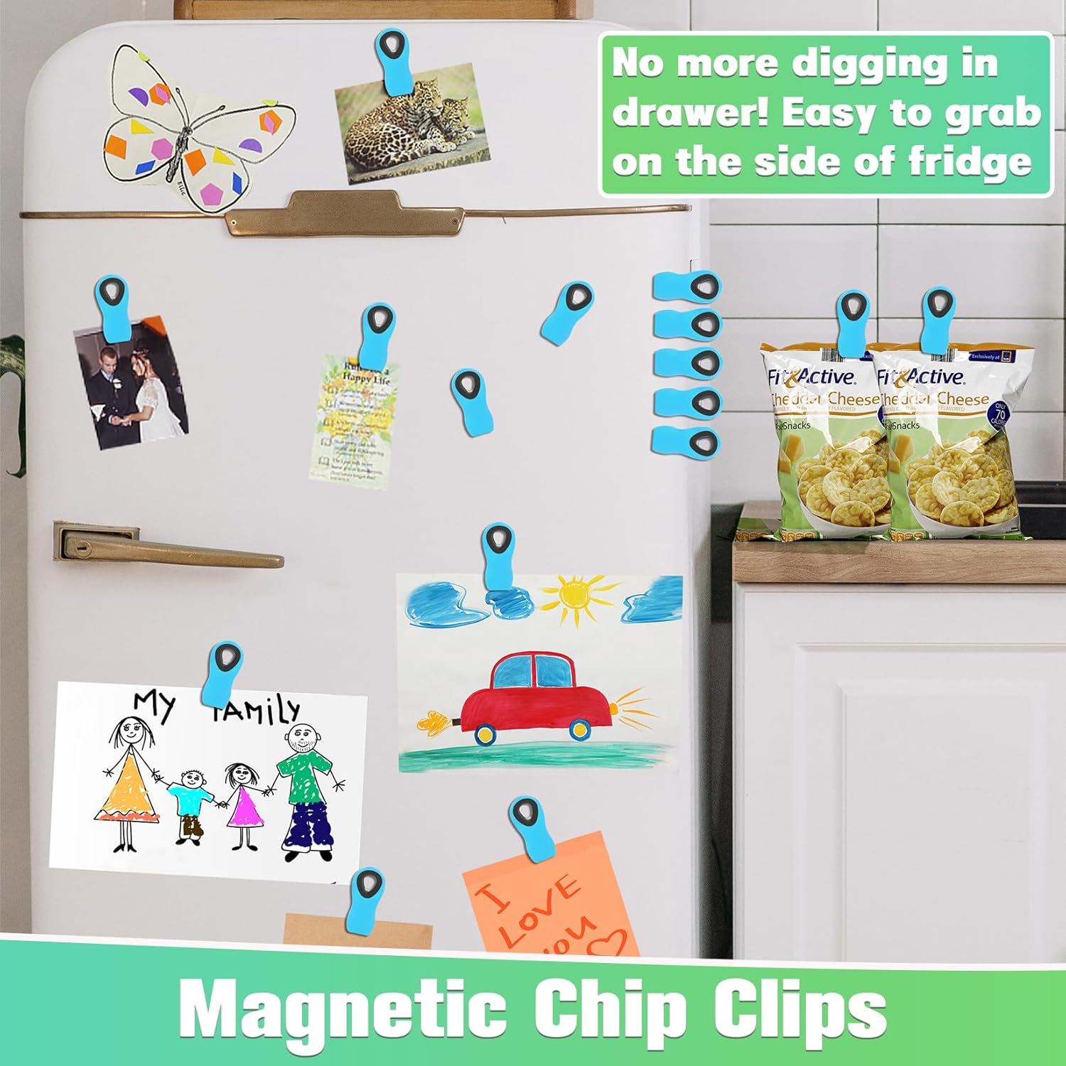 VNDUEEY Paquete de 12 clips magnéticos para bolsas, clips para bolsas de alimentos para paquetes de alimentos, clips para bolsas de plástico para