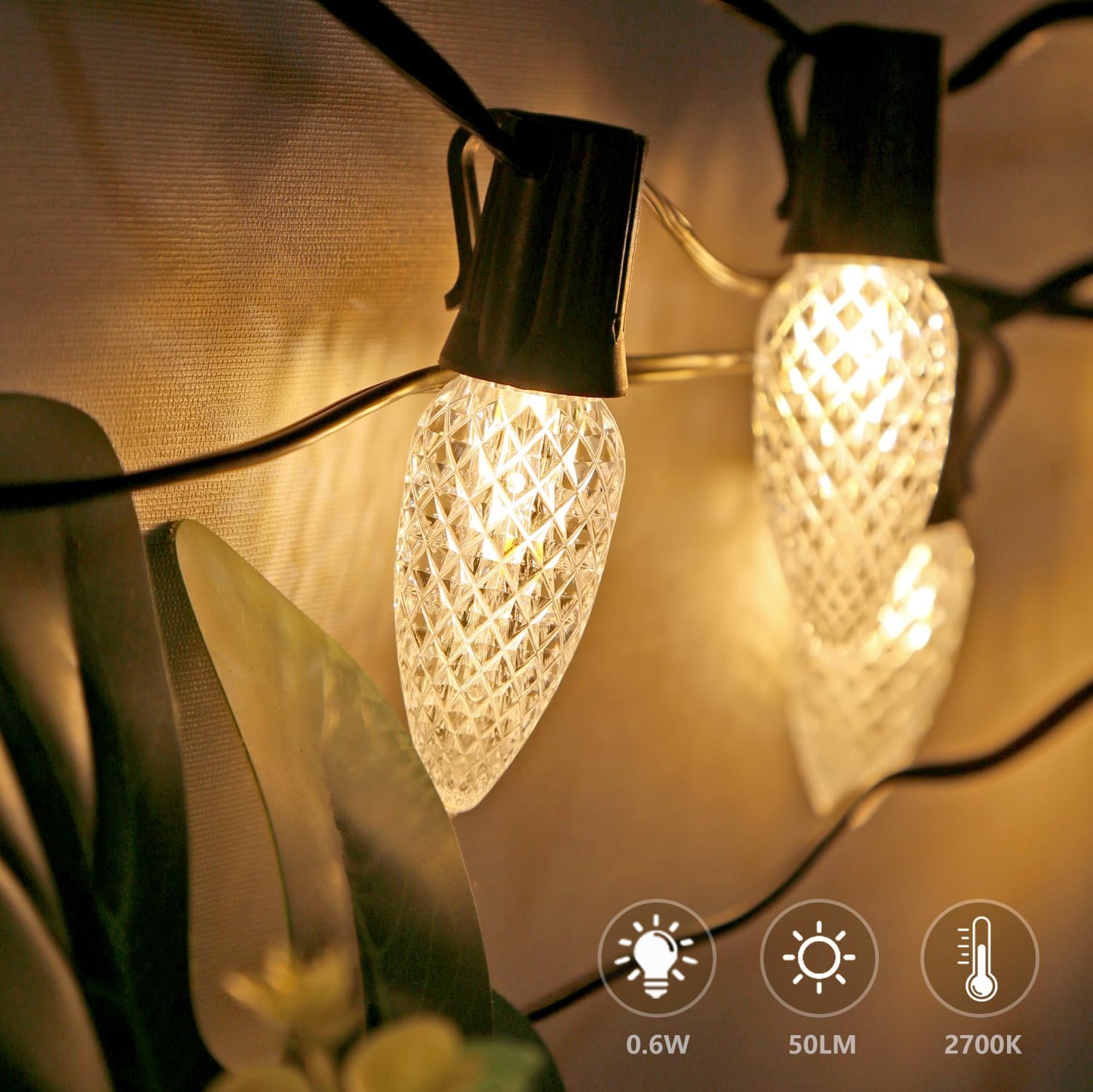Paquete de 25 bombillas LED de repuesto de luces de Navidad C9, bombillas LED C9 de plástico inastillables e impermeables para tiras de luces al