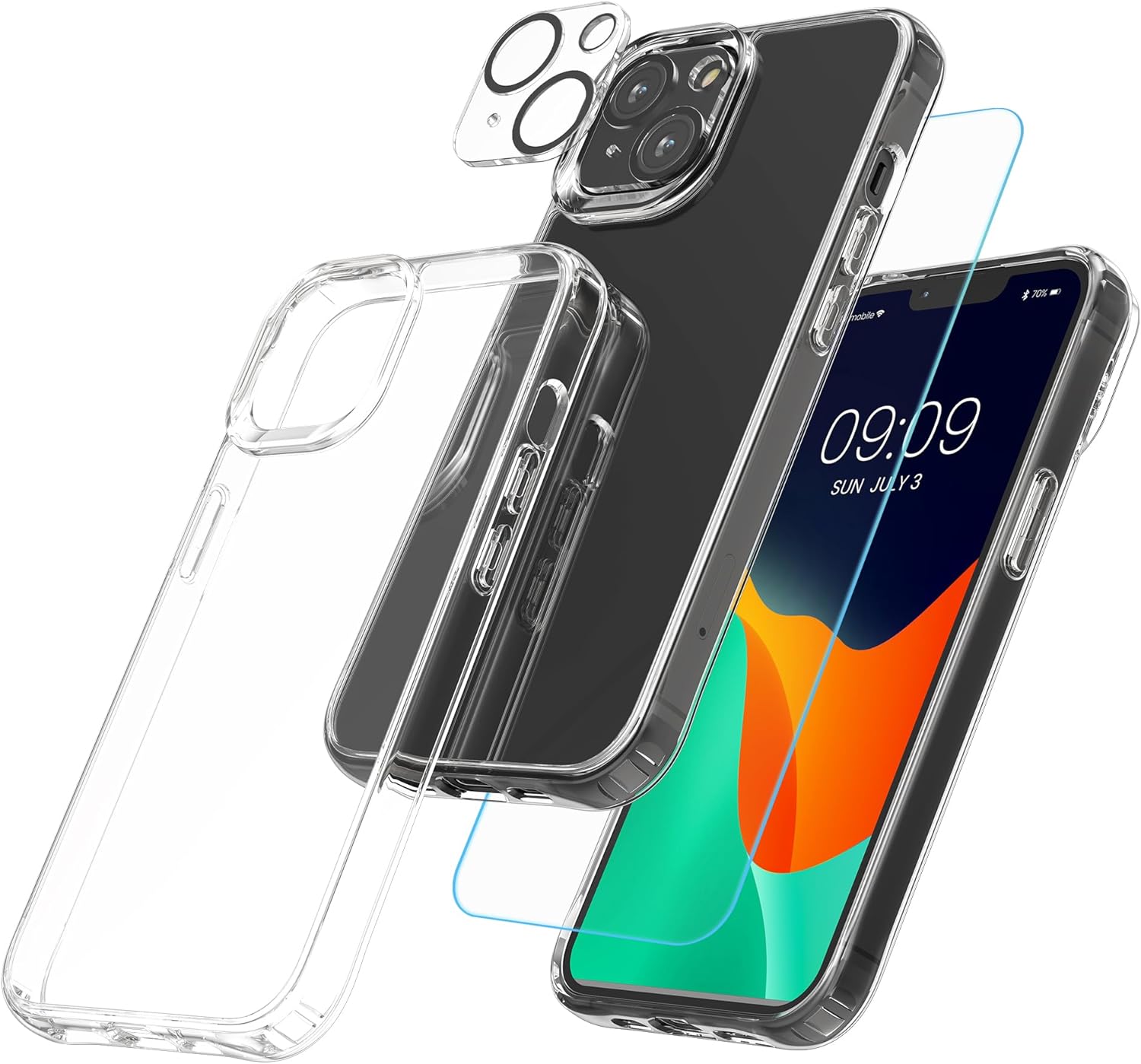 kwmobile Juego de fundas transparentes 5 en 1 compatibles con Apple iPhone 14, incluye protectores de pantalla y cámara, transparente