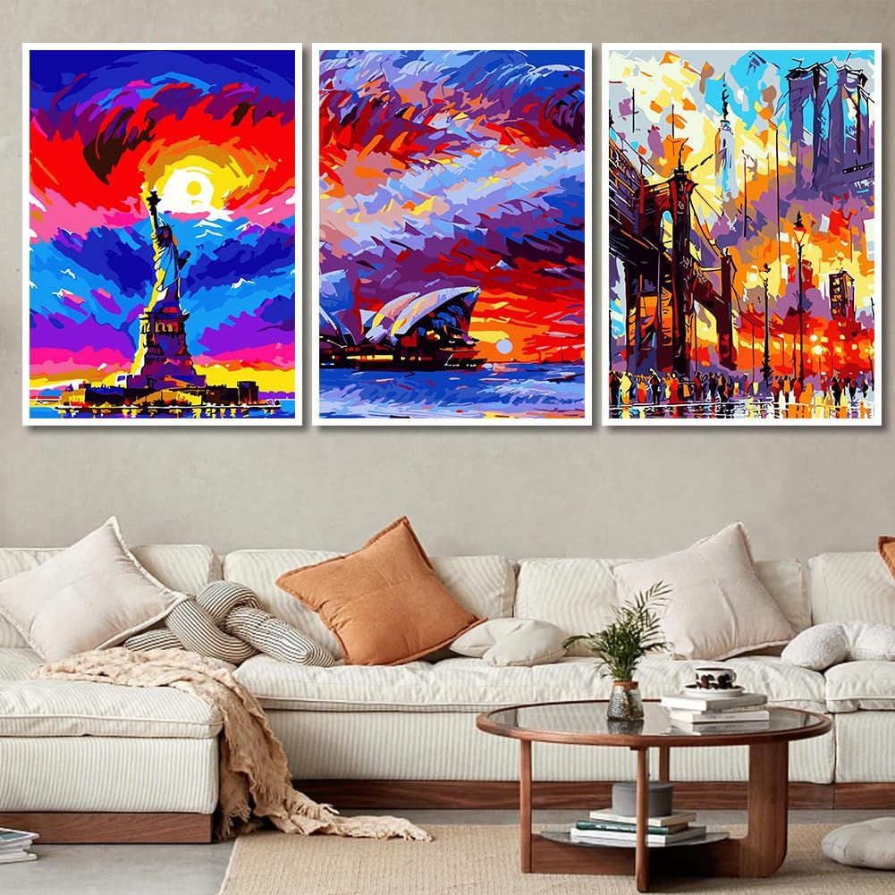6 paquetes de pintura abstracta por números para adultos, kit de pintura acrílica fácil de paisaje por números para adultos principiantes, kits de