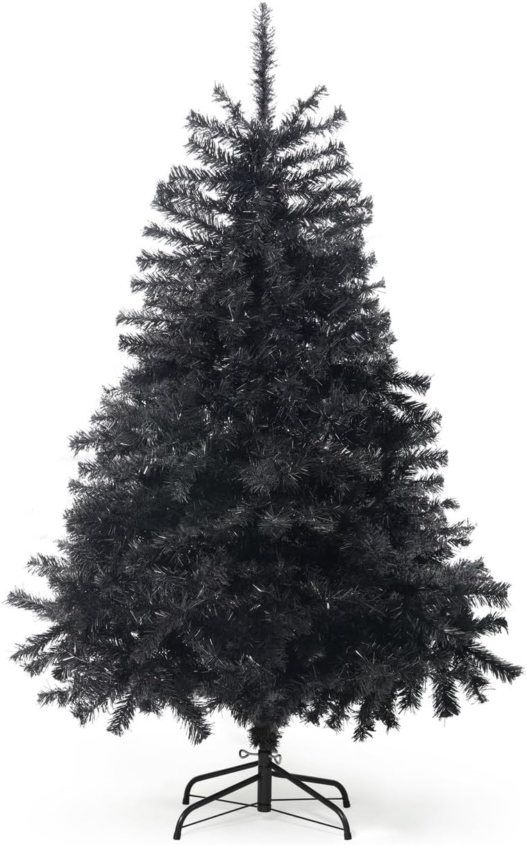 CAPHAUS Árbol de Navidad artificial negro, 4.5 pies con soporte plegable, prebisagras, 398 puntas de rama completa de alta calidad, árbol de Navidad