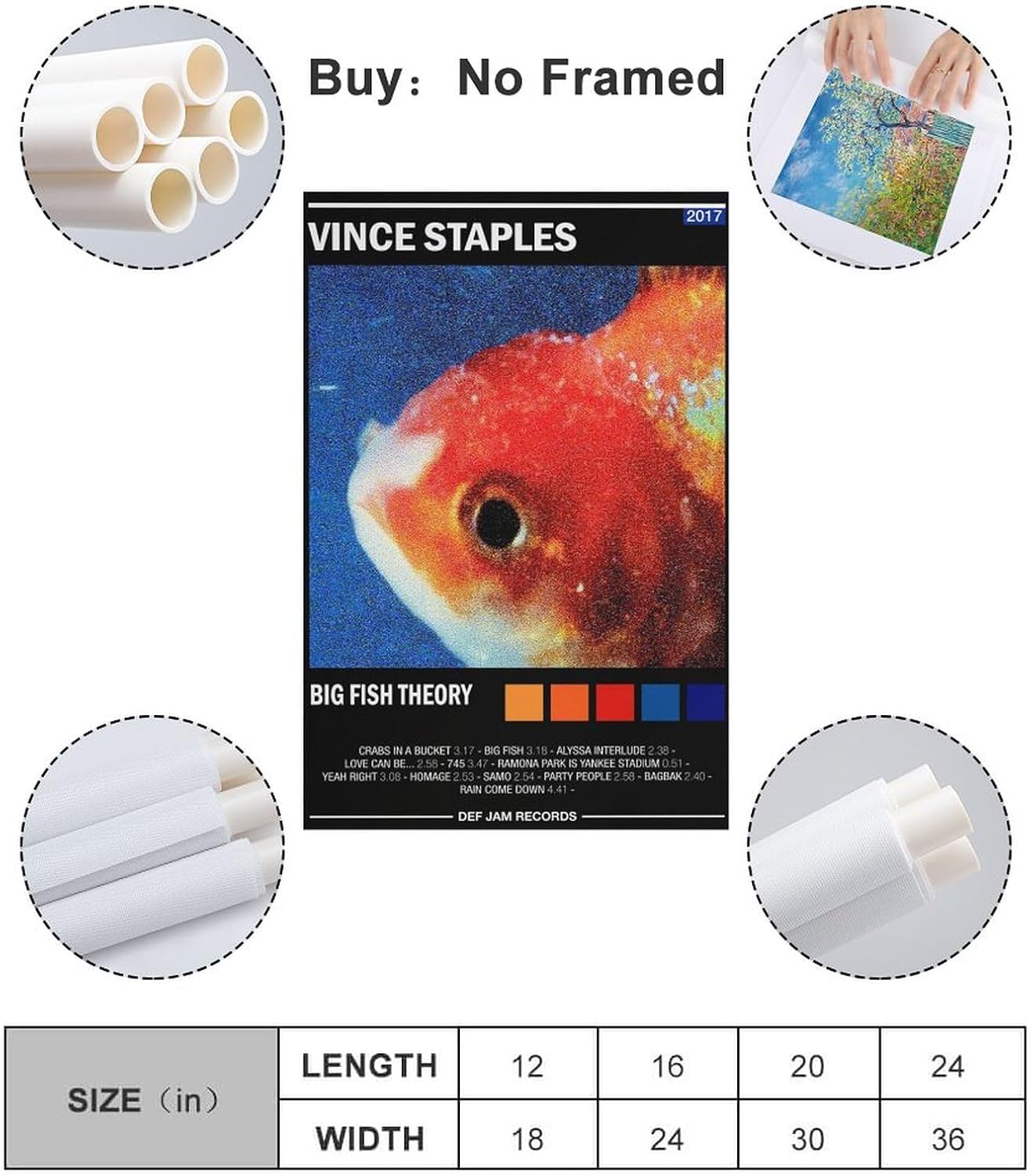BATTTX Vince Staples – Póster en lienzo con diseño de teoría de peces grandes, pintura decorativa para pared, sala de estar, dormitorio, decoración,
