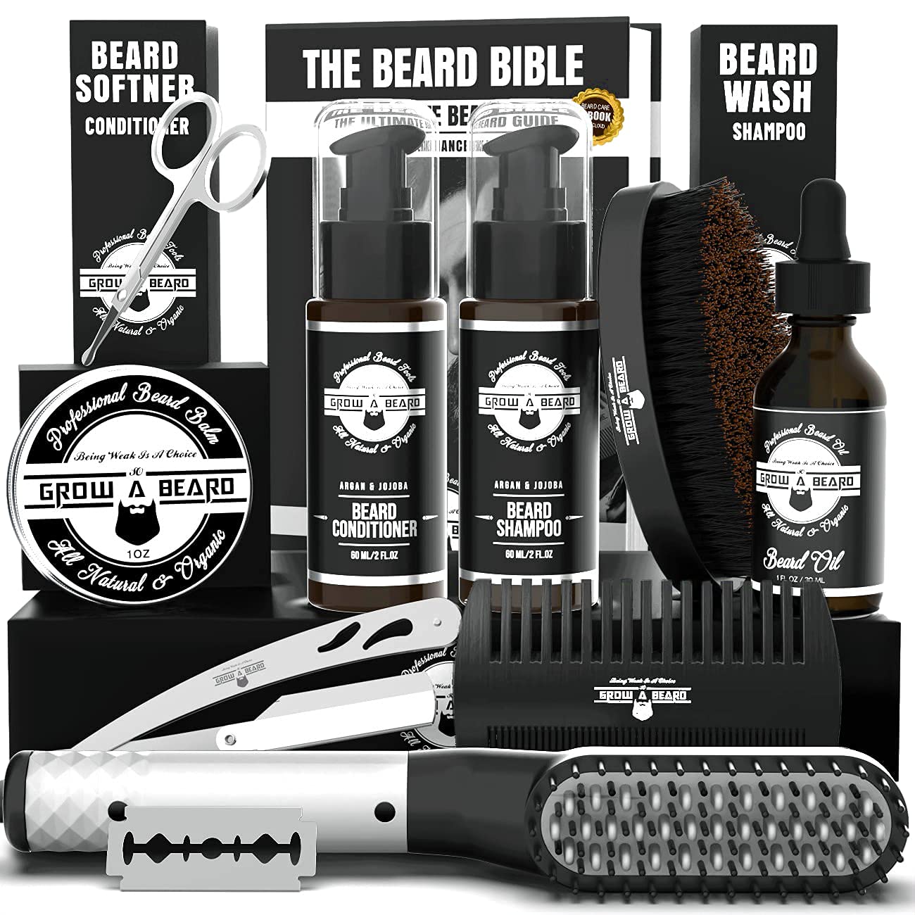 Kit de aseo alisador de barba para hombres, cepillo de barba, peine de doble cara, aceite de crecimiento sin perfume, bálsamo Chanel totalmente