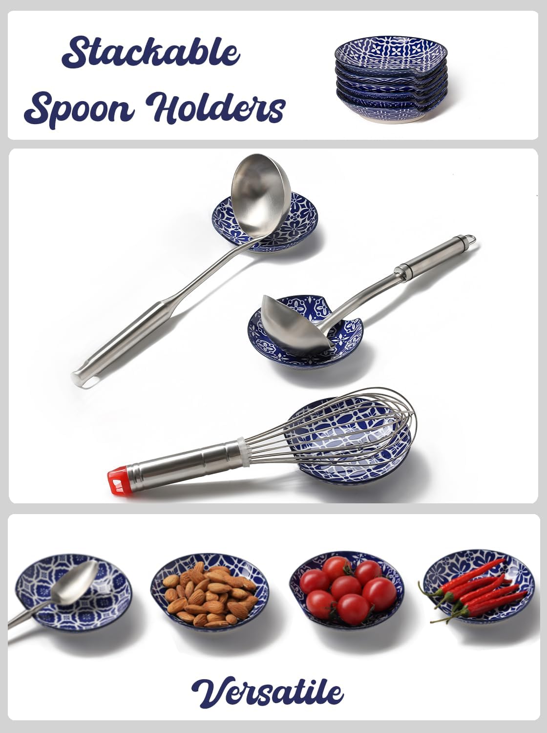 Soporte de cuchara de cerámica, soporte para encimera de cocina, soporte para utensilios para estufa, cucharón, espátula, juego de 6, apto para