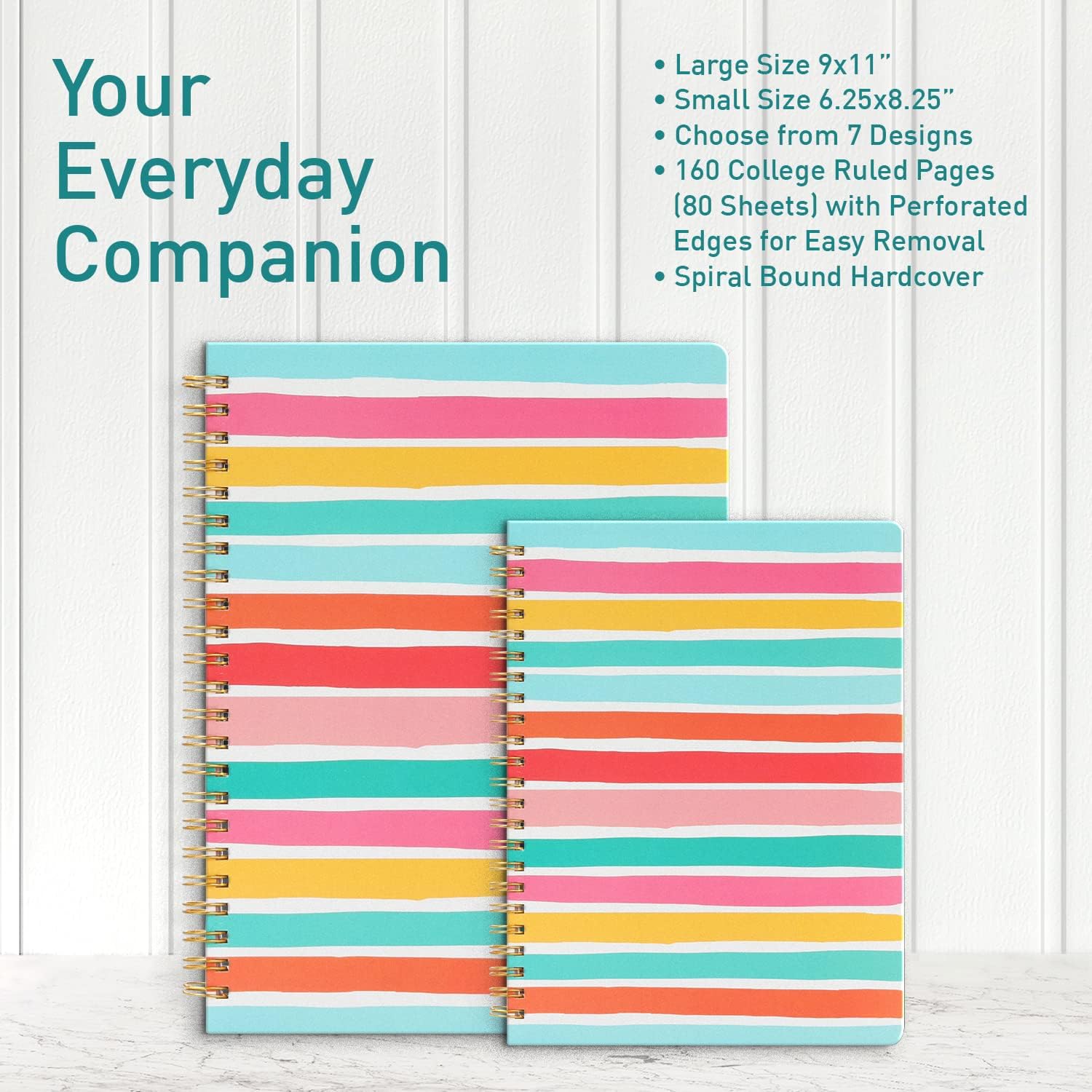 Sweetzer & Orange S&O – Lindos cuadernos en espiral con rayas universitarias con bolsillos, cuaderno de tapa dura para mujer, bonitos cuadernos para