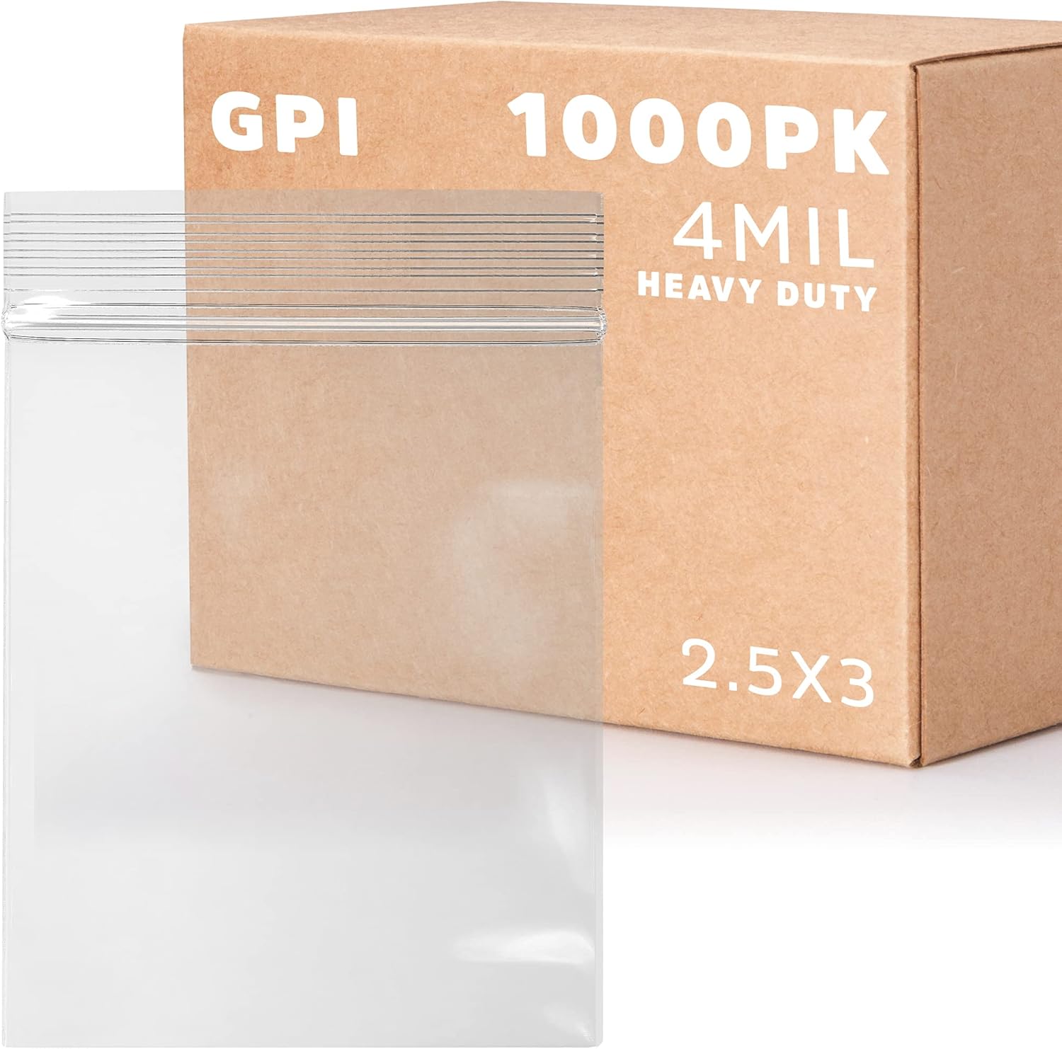 2.5 x 3 pulgadas, bolsas transparentes con cierre de cremallera de 4 mil, caja de 1,000 – Marca GPI