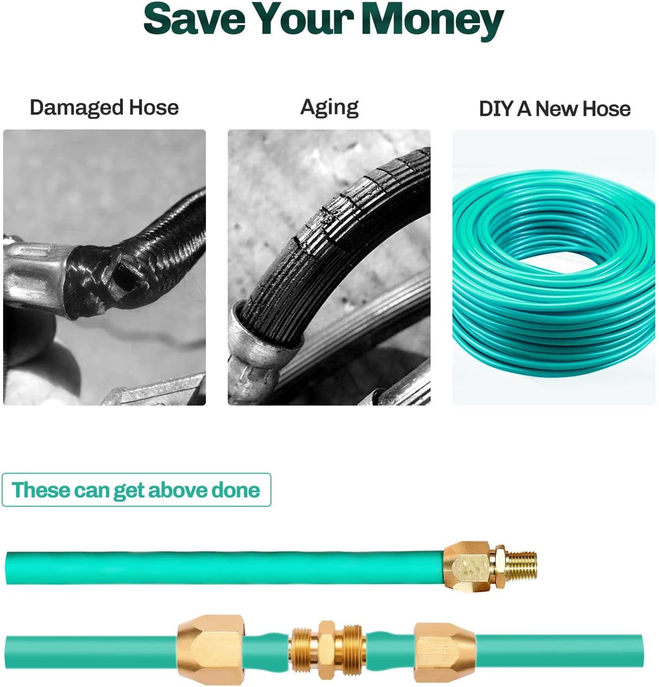 2 piezas de latón macizo de alta calidad, accesorios de reparación de extremo de manguera de poliuretano de 14 pulgadas de diámetro interior con 14