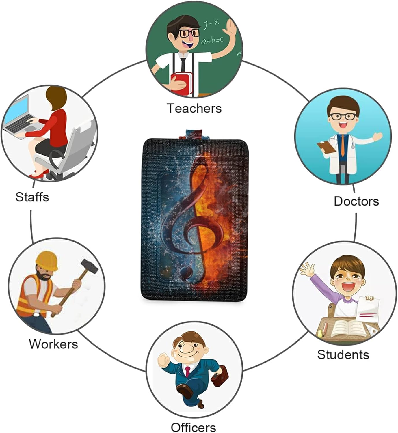 xigua Fire Music Note – Cartera de piel con 1 ventana para identificación, 2 ranuras para tarjetas y cordón para el cuello