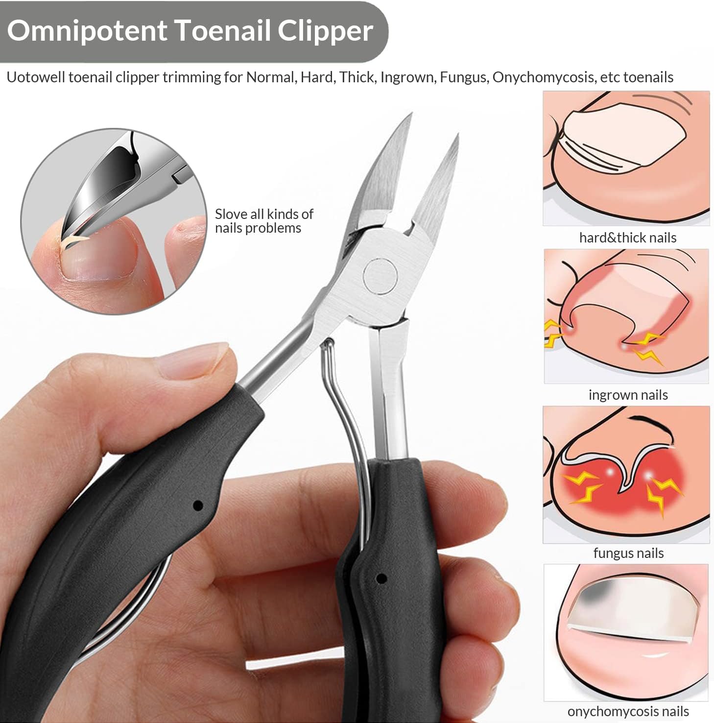 Juego de herramientas grandes para cortar uñas Uotowell Toe para paroniquia, uñas gruesas y uñas encarnadas, acero inoxidable de alta calidad