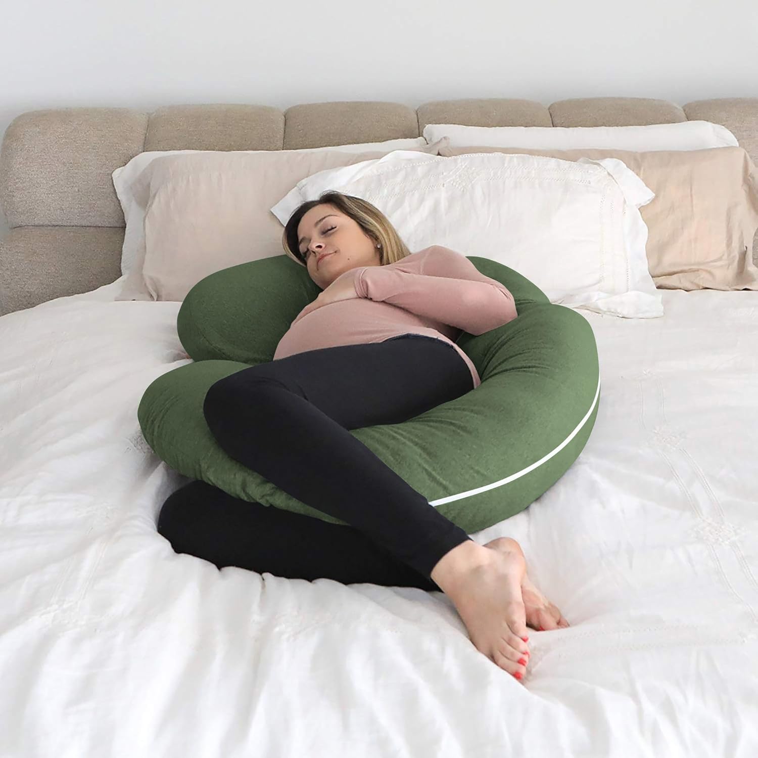 Almohadas de embarazo de 63 pulgadas, almohada de cuerpo completo en forma de C, funda de algodón egipcio, musgo, almohadas de embarazo para dormir,