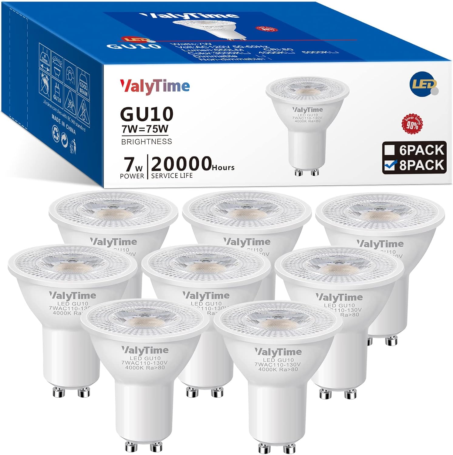 Valytime Bombillas LED GU10 de 7 W (equivalente a 50 W a 60 W-75 W) Bombilla halógena de repuesto con forma GU10 38  120 V 650 Lm no regulable para