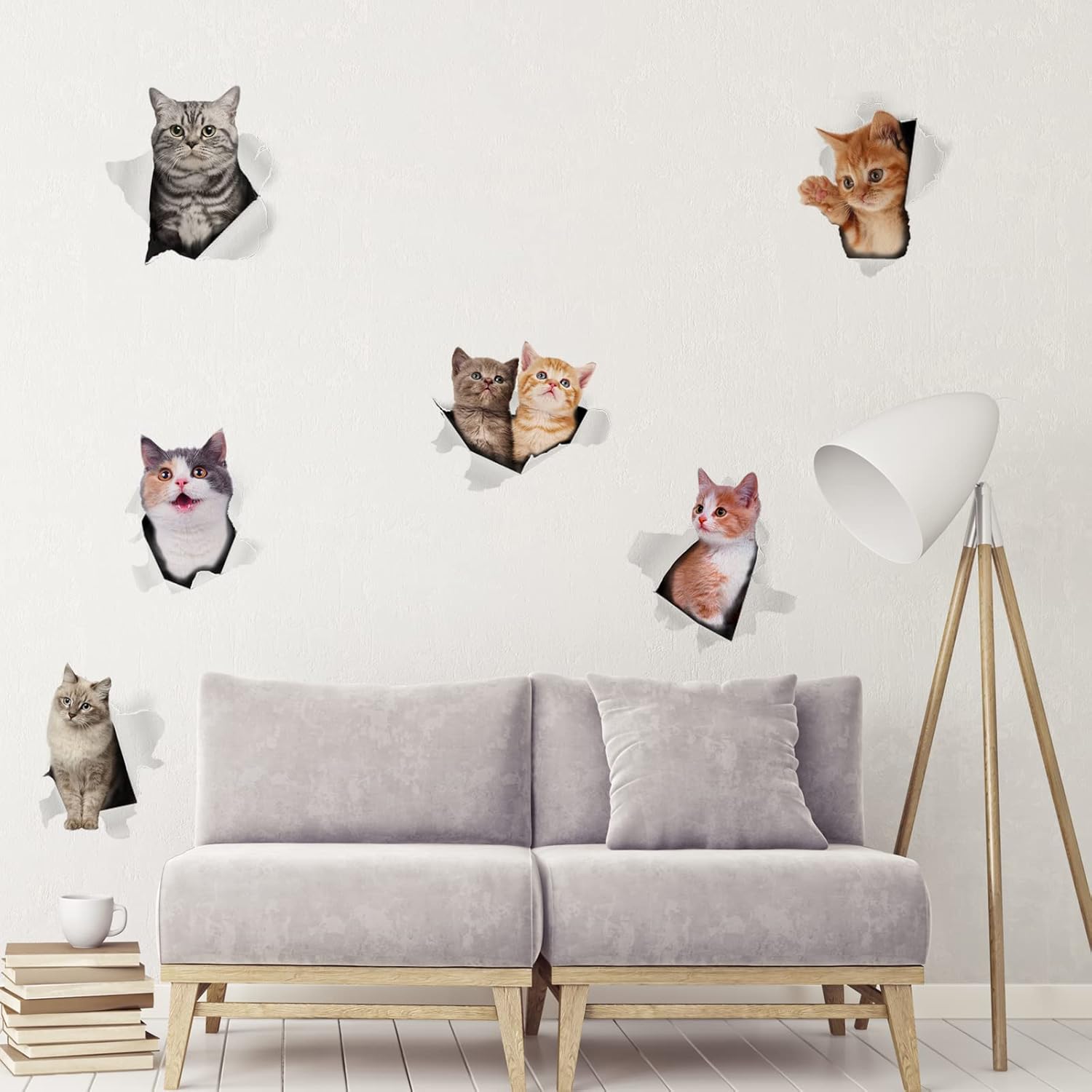 8 calcomanías de pared 3D de gatos, calcomanías de pared extraíbles de vinilo para dormitorio, sala de estar, decoración de pared divertida,