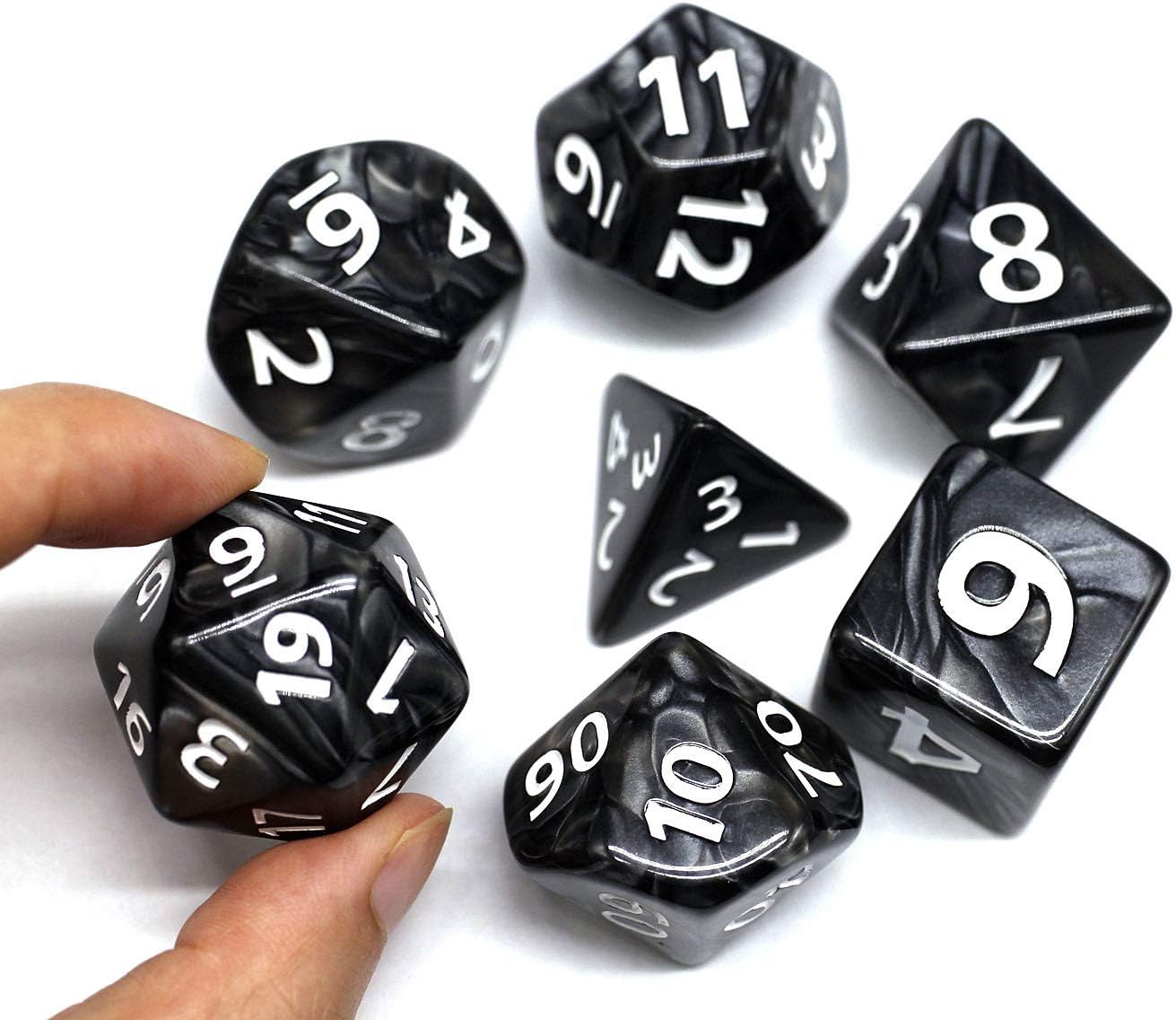 Dados – Juego de dados DND de 0.984 in, dados RPG para Calabozos y Dragones, D&D Pathfinder MTG, dados gigantes poliédricos negros con bolsa de dados