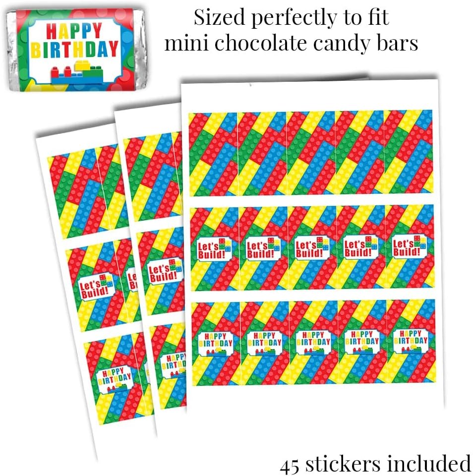 Kit de calcomanías para fiesta de cumpleaños de bloques de construcción y ladrillos, 429 piezas. Incluye 60 calcomanías circulares de 2 pulgadas