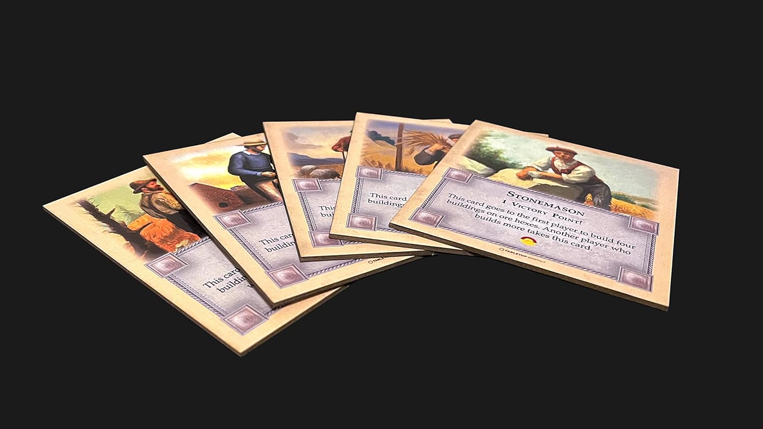 Professions Victory Point Cards, Bricklayer, Stonemason, Farmer, Shepherd, Lumberjack, compatible with Catan’s Settlers of Catan 5th Edition,