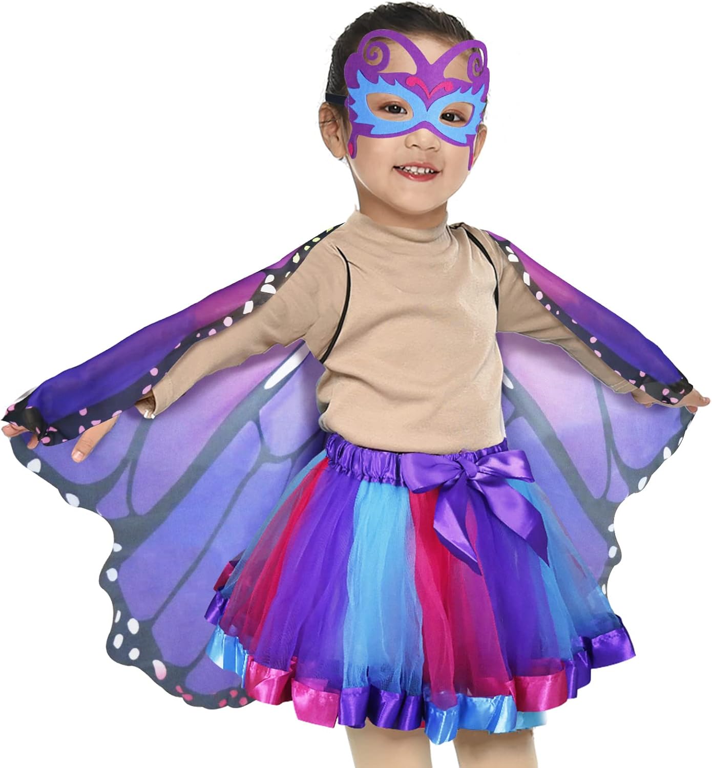 D.Q.Z 6 piezas de alas de mariposa de hadas para niñas, disfraces de Halloween con diadema de antena, máscara de fiesta