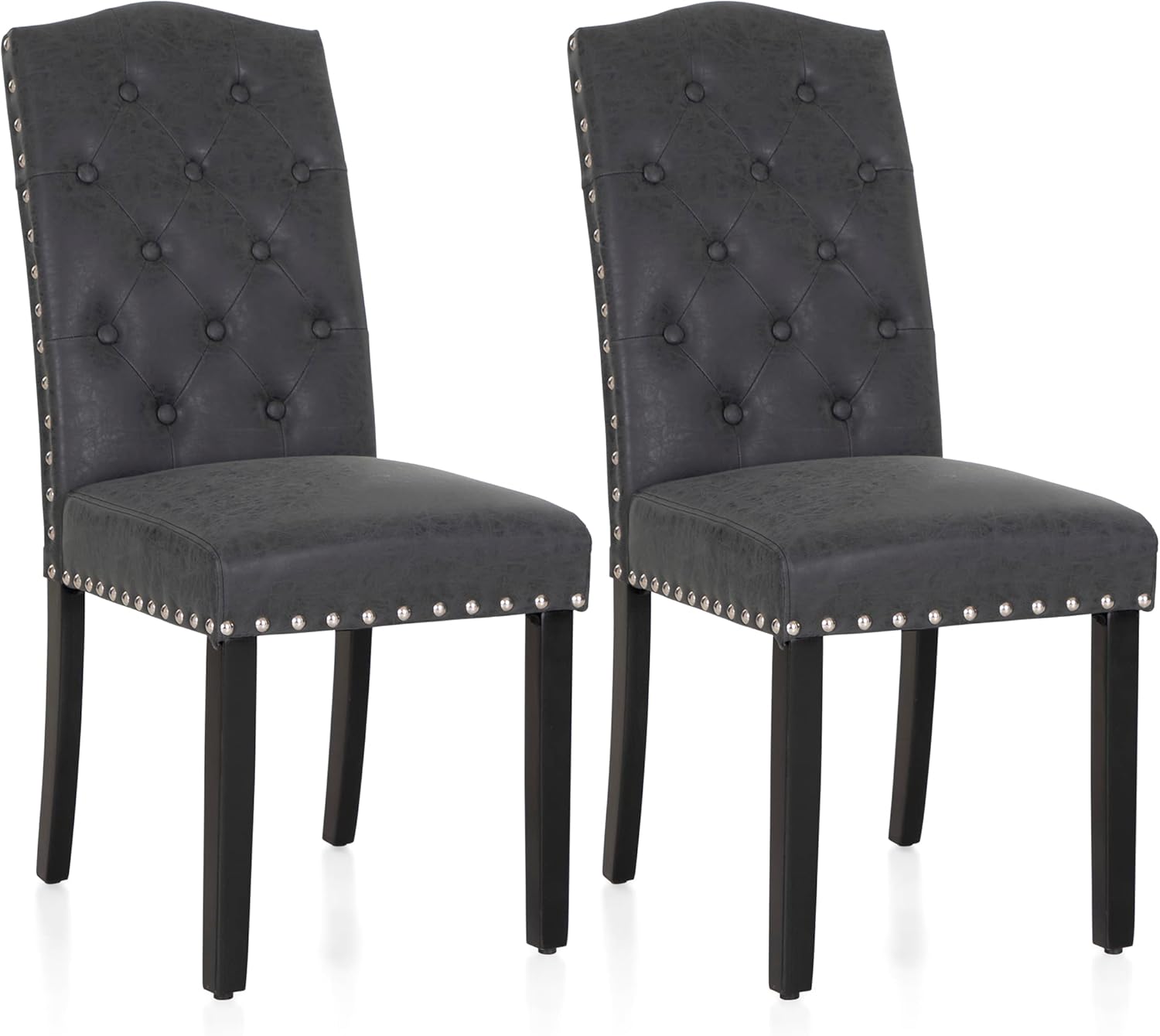 MAISON ARTS Juego de 2 sillas de comedor copetudas, de piel sintética, tapizadas, de tela, acolchadas, modernas, con botones en la parte trasera,