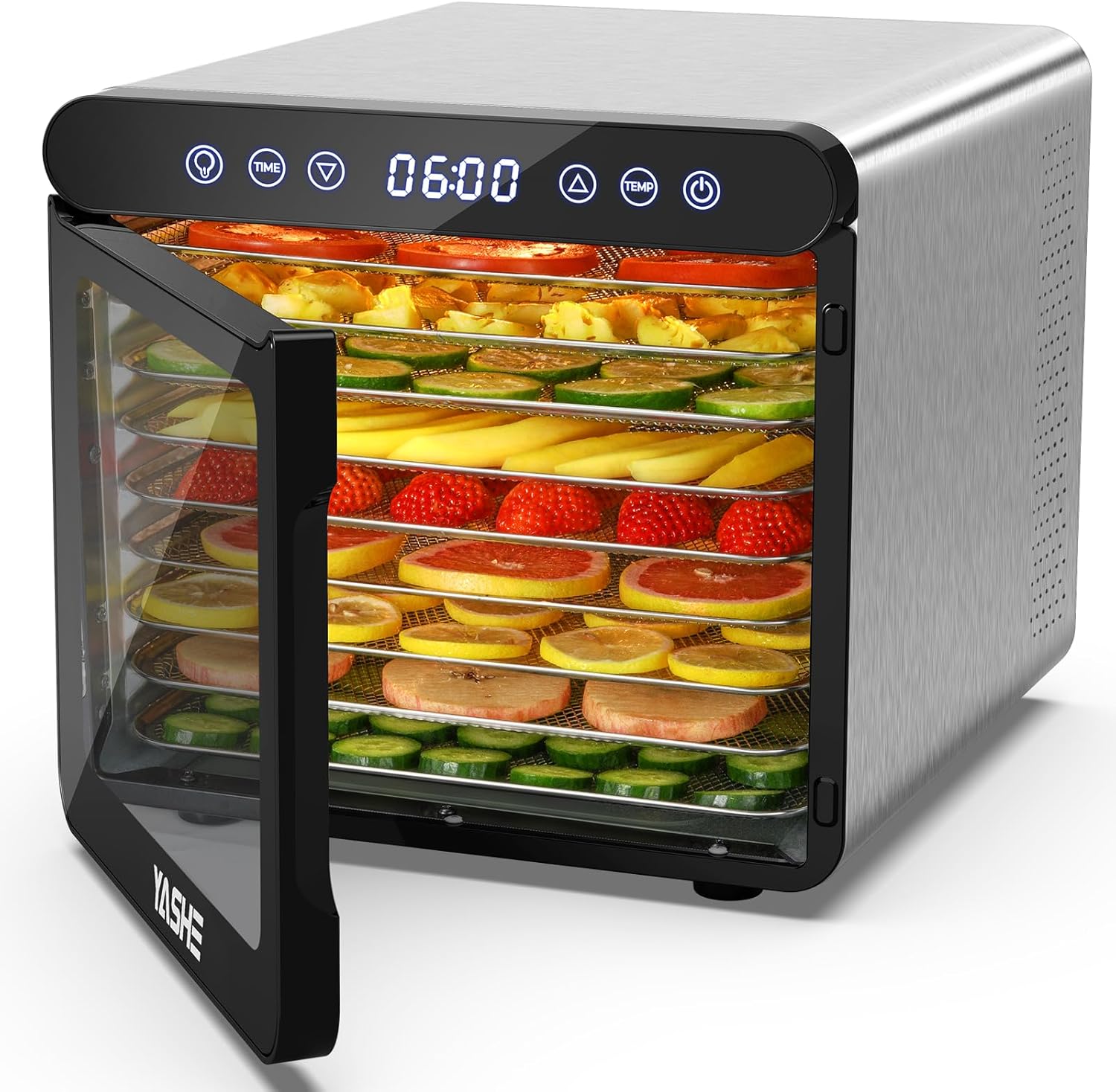Deshidratador de alimentos para carne seca con 9 bandejas de acero inoxidable, secadora de frutas de 800 W, temperatura de 165  y temporizador de 48