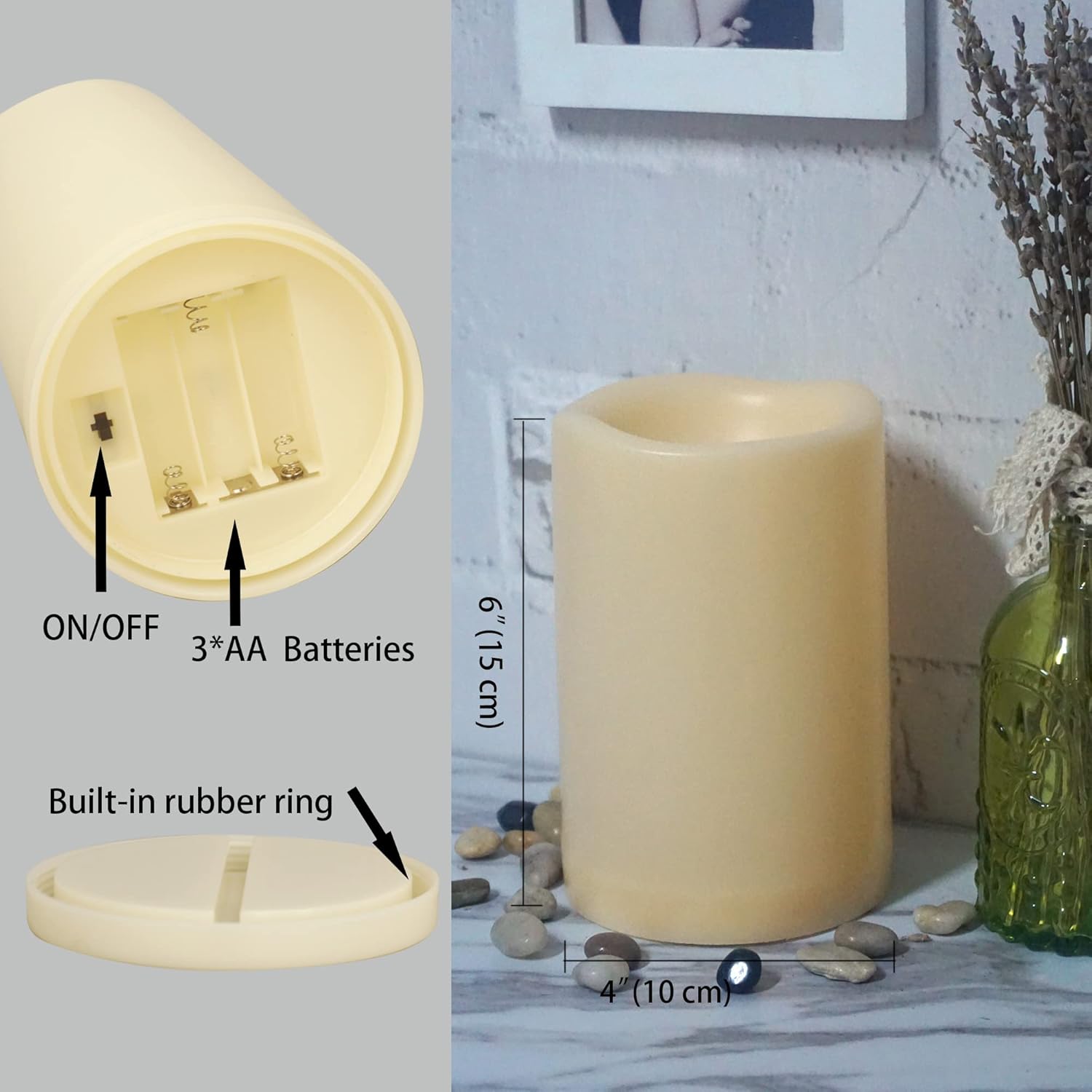 Velas LED de 4 x 6 pulgadas sin llama para exteriores, funciona con pilas, luces de plástico parpadeantes con temporizador para decoración del