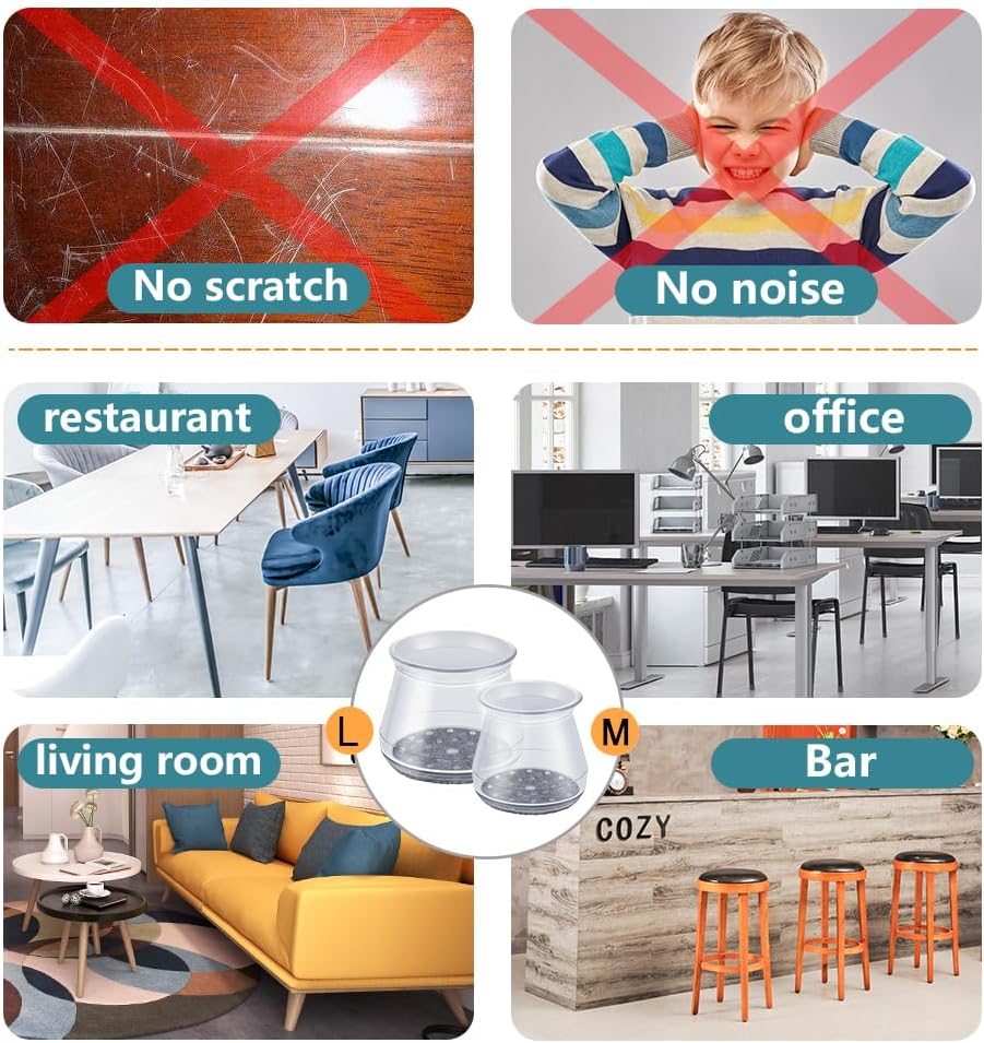 Protectores de suelo para patas de silla, 36 piezas de almohadillas de fieltro de silicona para patas de muebles, cubiertas para pisos de madera