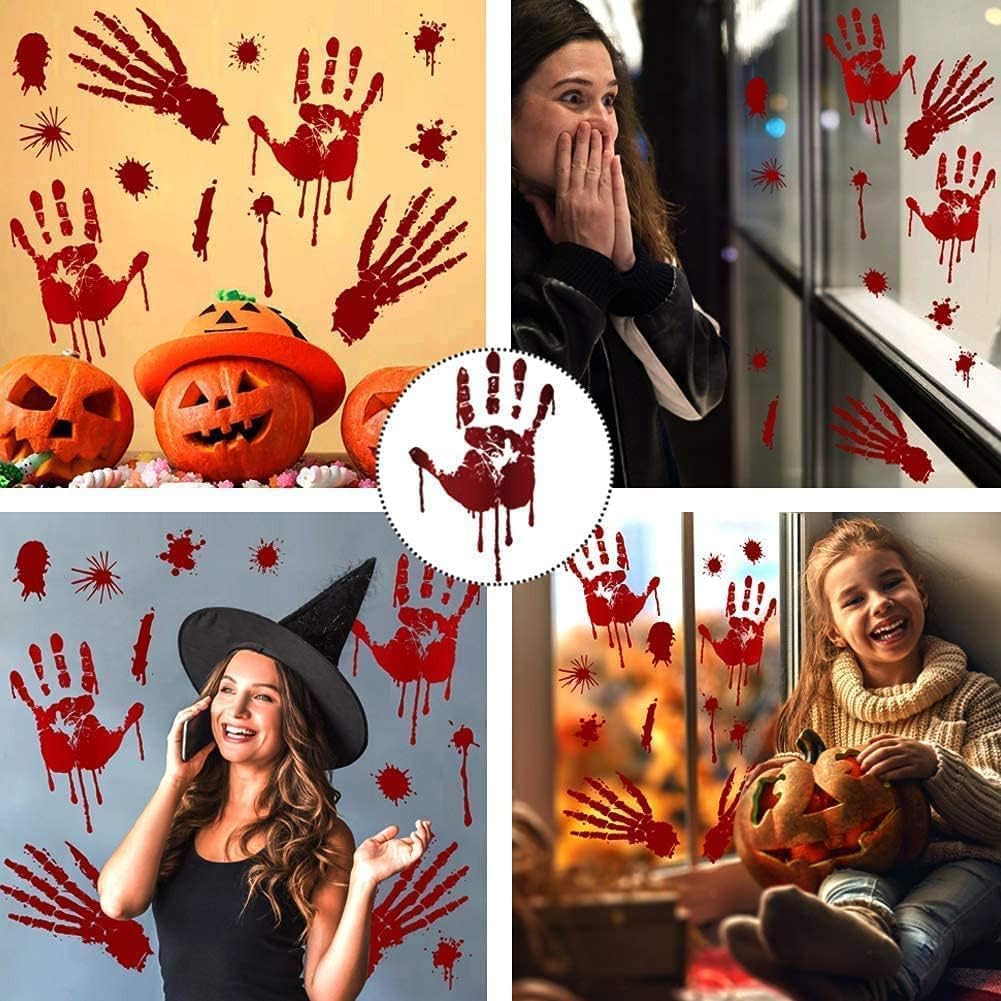 Decoraciones de Halloween, 8 hojas95 piezas de huellas de manos sangrientas de Halloween, calcomanías de pared para el suelo, huellas de terror para