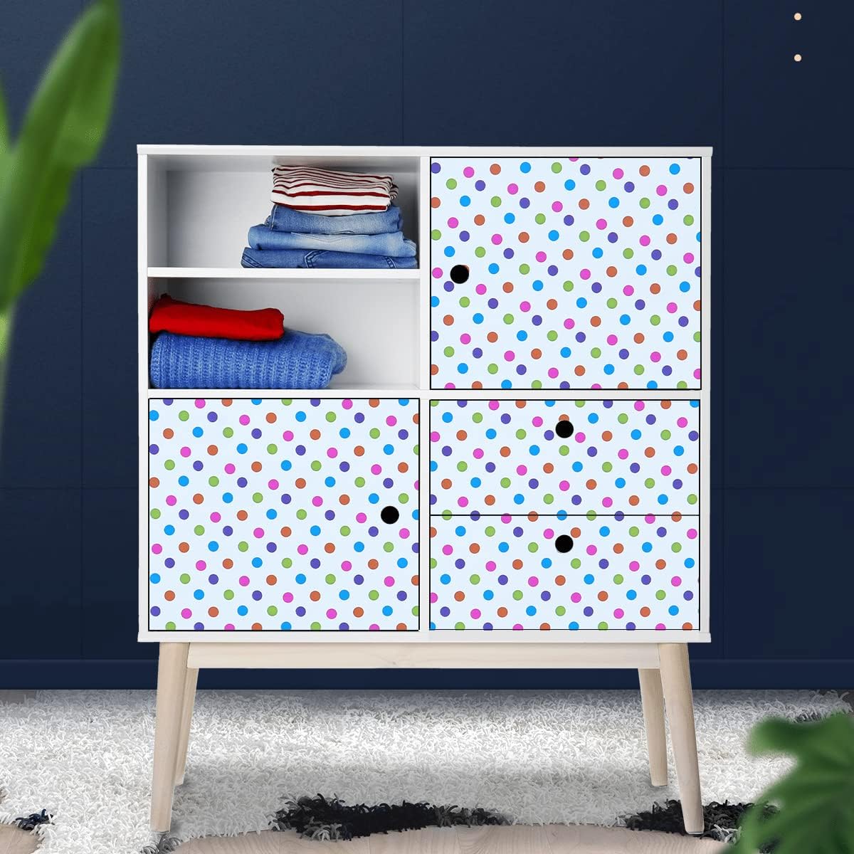 Papel de contacto de puntos coloridos de 17.7 x 117 pulgadas, autoadhesivo, para despegar y pegar, papel de contacto de vinilo autoadhesivo para