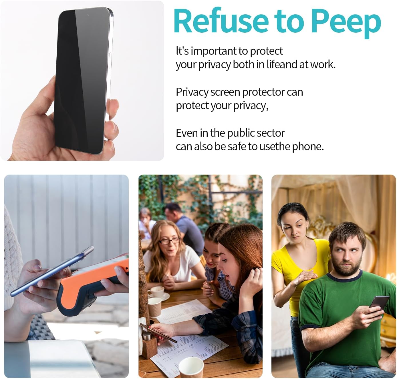 Pehael Paquete de 2+2 Protector de pantalla de privacidad para iPhone 15 Pro Max con protector de lente de cámara, cobertura completa, película de
