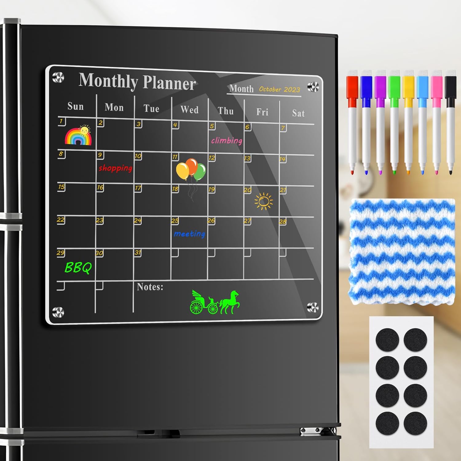 Calendario acrílico magnético para nevera, imán transparente, calendario de nevera, pizarra de borrado en seco, calendario mensual de refrigerador