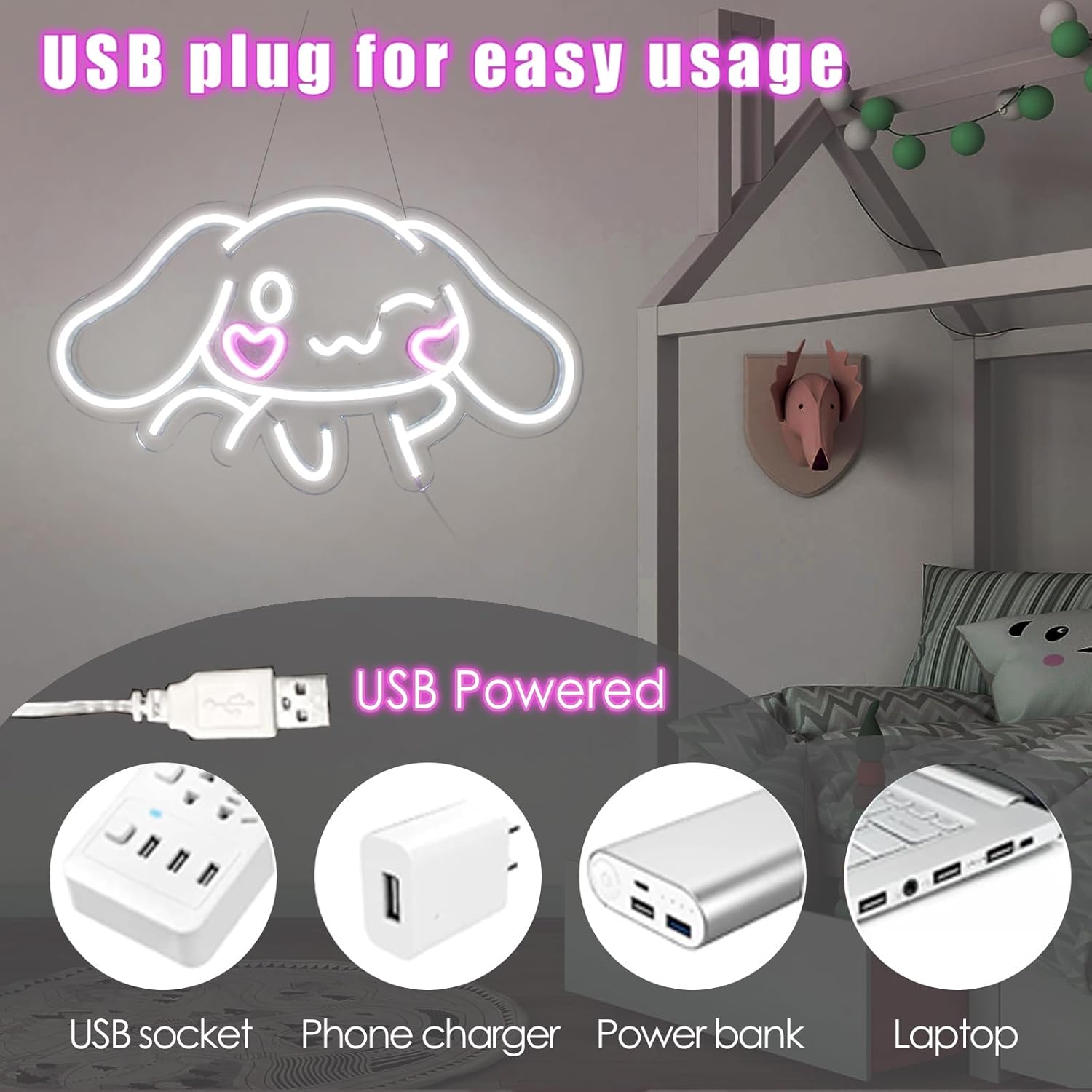 Cinnamoroll – Letrero de neón de anime para decoración de pared, luz LED Cinnamoroll, decoración de habitación, luz de neón japonesa, regalo para
