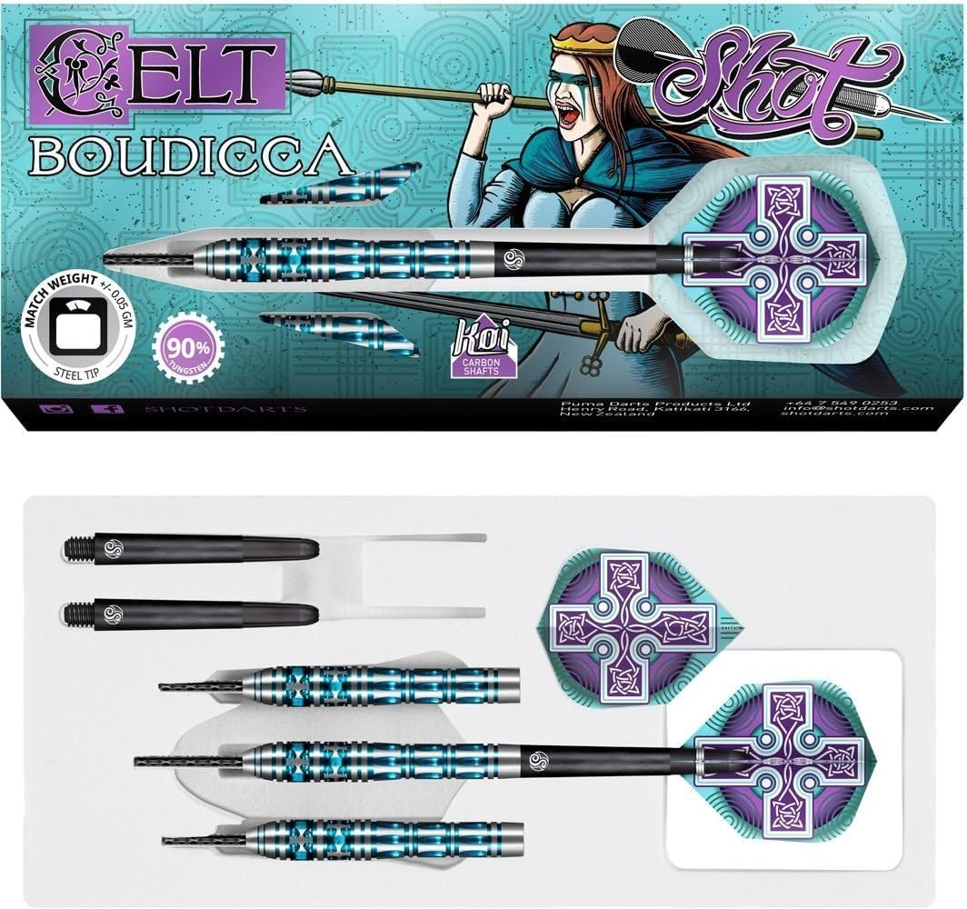 Dardos de tiro con punta de acero, Celt Boudicca (0.81 oz0.85 oz0.88 oz0.92 oz), 90% barril de tungsteno, equilibrado frontal, juego de dardos