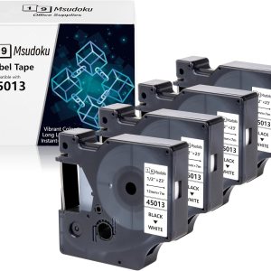 Paquete de 4 cintas para etiquetar compatibles con DYMO D1 45013 S0720530, repuesto negro sobre blanco, compatible con impresora DYMO LabelManager Paquete de 4 cintas para etiquetar compatibles con DYMO D1 45013 S0720530, repuesto negro sobre blanco, compatible con impresora DYMO LabelManager