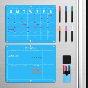 Yeaqee Calendario mensual y semanal magnético acrílico para refrigerador, 2 piezas, tablero planificador reutilizable para refrigerador, incluye 6 Yeaqee Calendario mensual y semanal magnético acrílico para refrigerador, 2 piezas, tablero planificador reutilizable para refrigerador, incluye 6