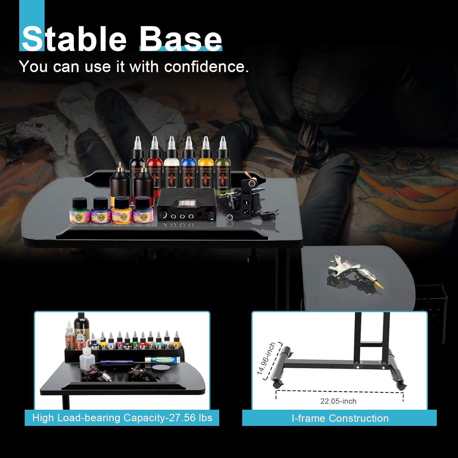 CNCEST Estación de trabajo portátil de tatuajes móviles para reposabrazos, mesa de trabajo con ruedas universales, altura ajustable